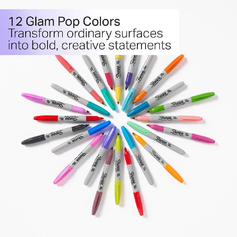 3 Sharpie Fine Permanent Markers Glam Pop 12 Pack, 3 of 10