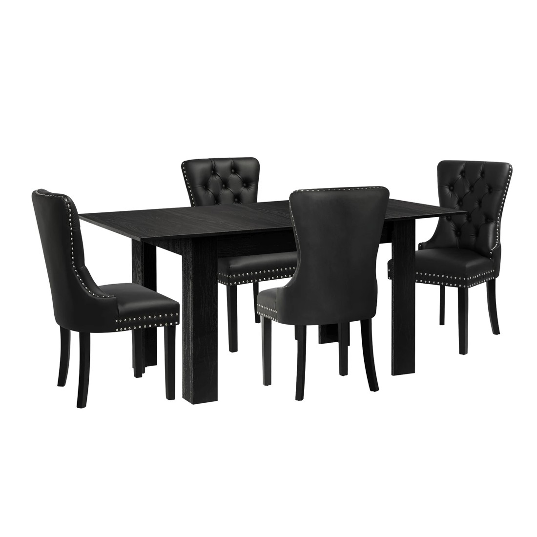 7 Oikiture 160cm Extendable Dining Table With 4pcs Pu Leather Dining Chairs
 - Black, 7 of 10
