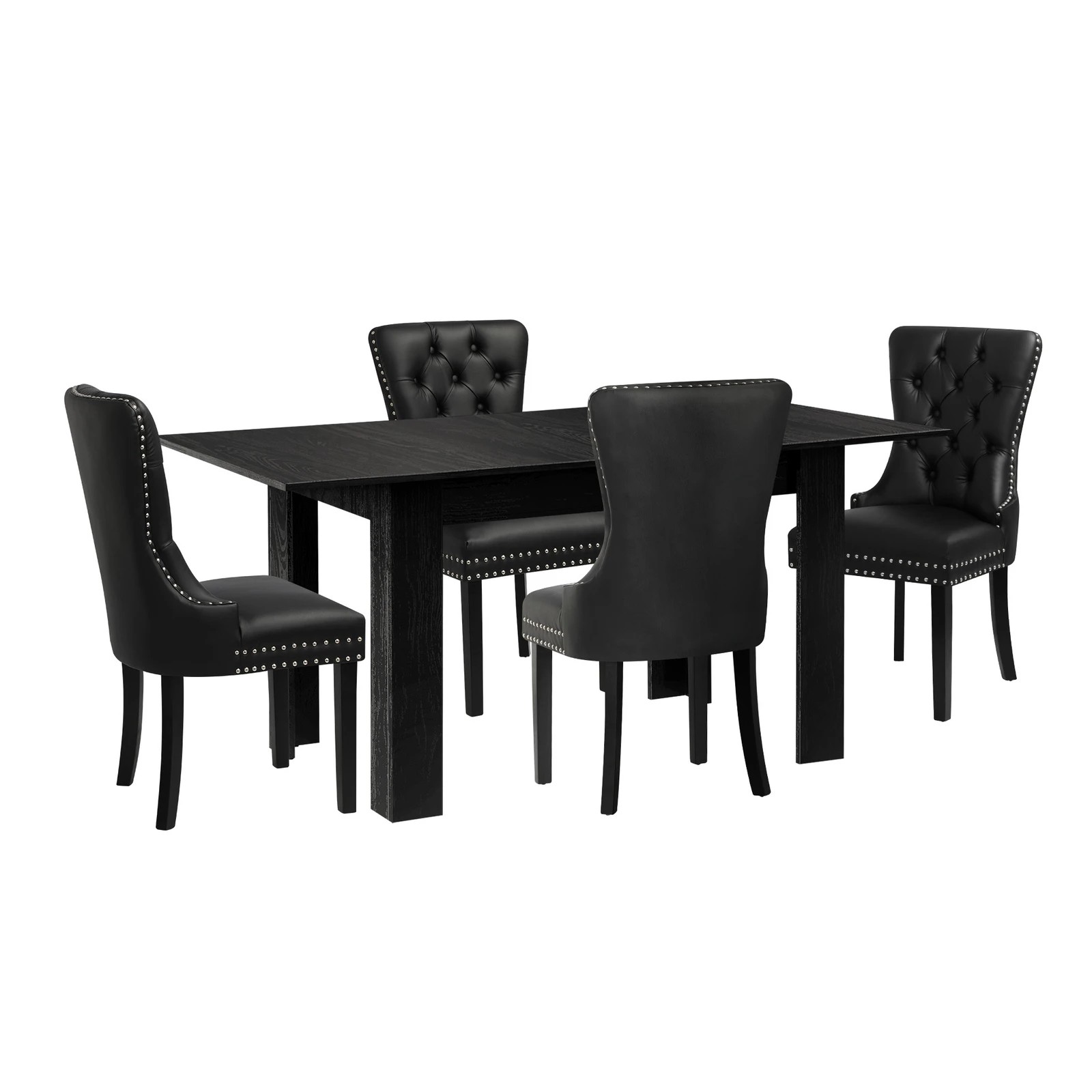 7 Oikiture 160cm Extendable Dining Table With 4pcs Pu Leather Dining Chairs
 - Black, 7 of 10