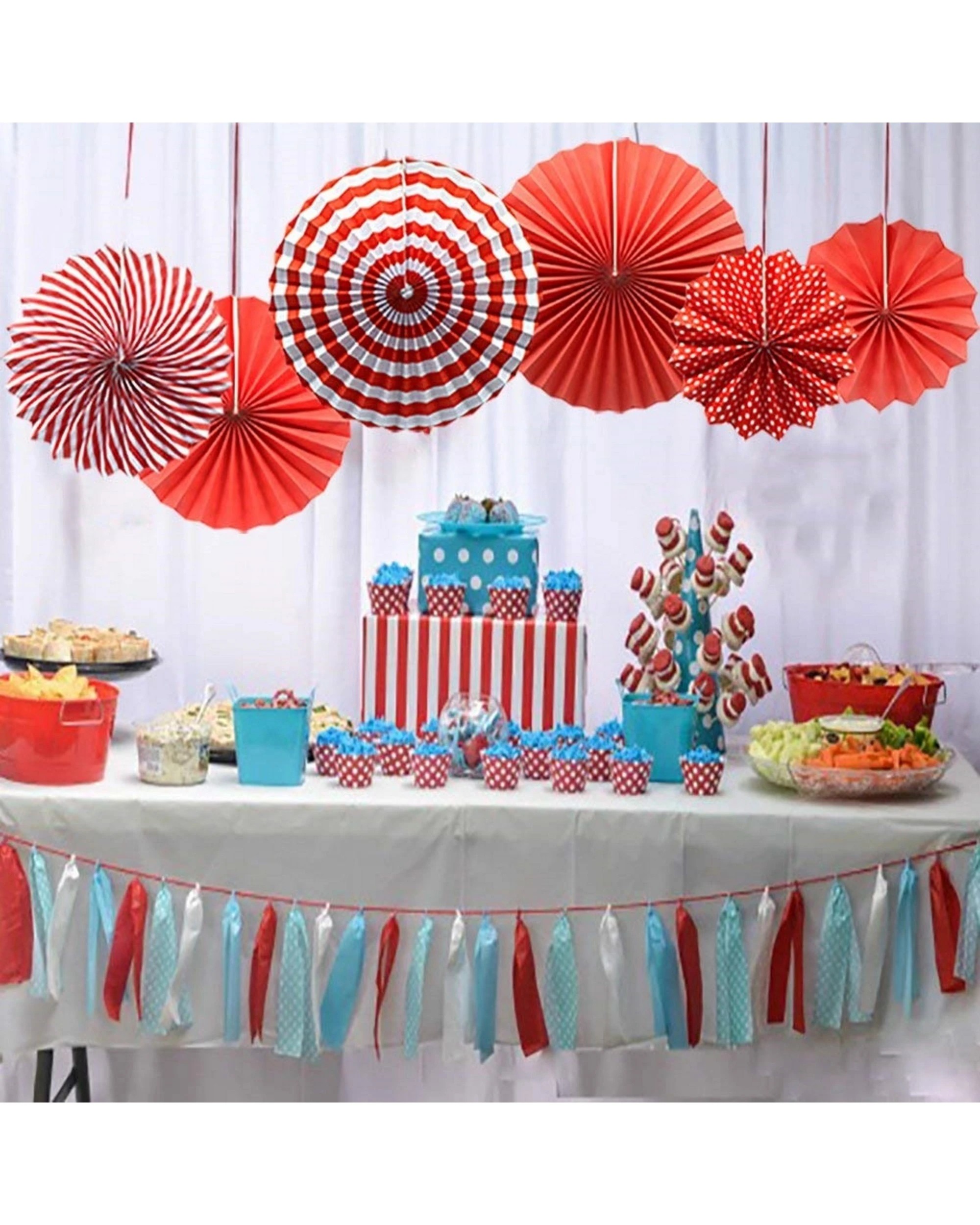 3 Partyrama Red Paper Fan Decorations Pack of 6 - Red, 3 of 3