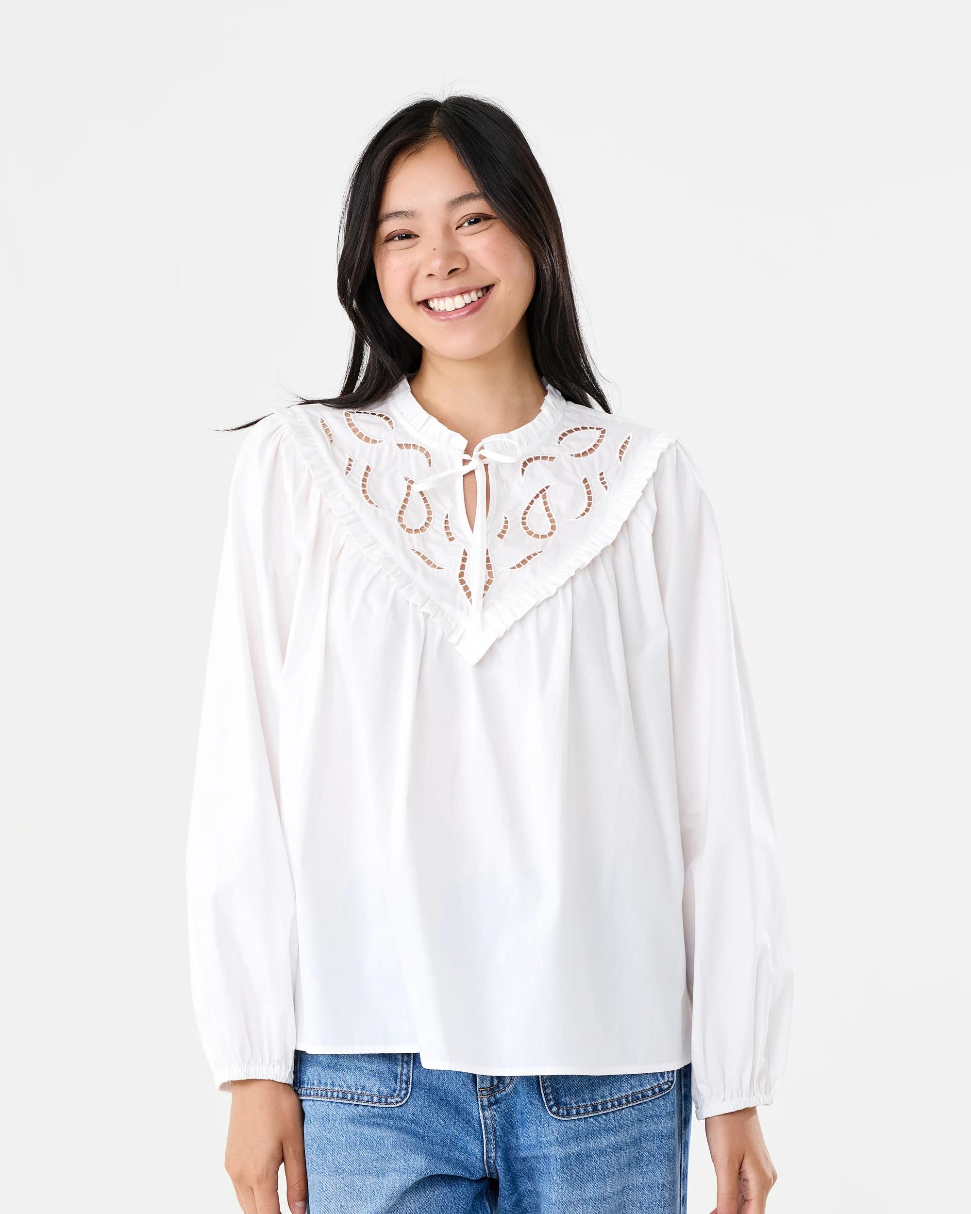 1 Long Sleeve Cutwork Detail Top Cld White, 1 of 6