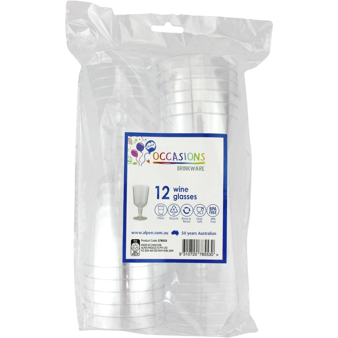 3 Alpen Clear Plastic Reusable Wine Glasses (Pack of 12), 3 of 3