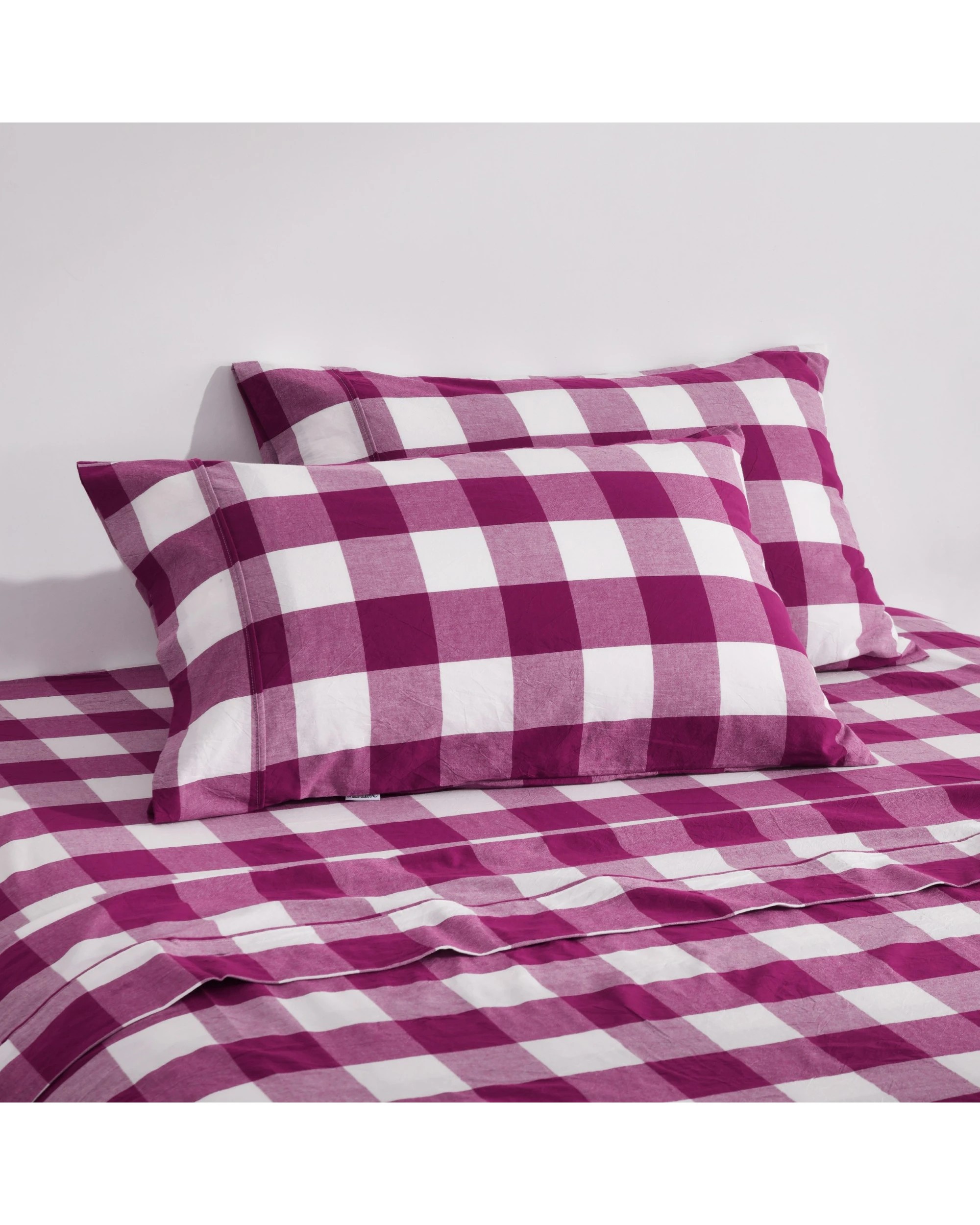 2 Dreamaker Remy Yarn Dyed Washed Cotton Checkered Sheet Set - Queen Bed - Berry, 2 of 7