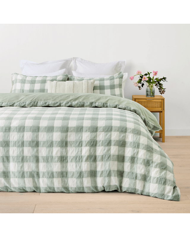 Check Seersucker Quilt Cover Set - King Bed, 