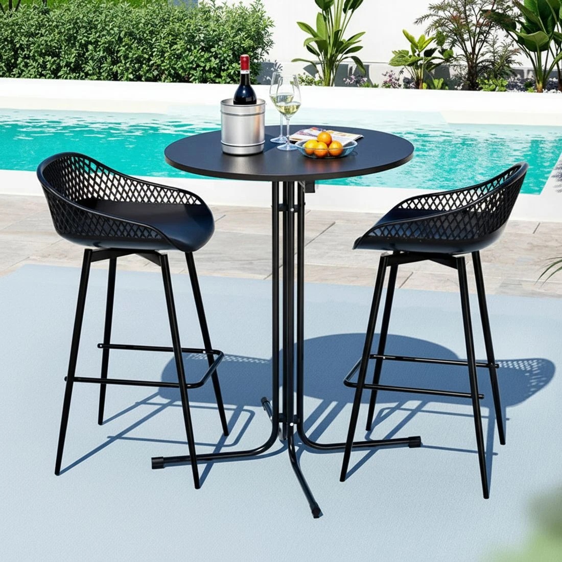 4 Gardeon 3PC Outdoor Stools Dining Chairs Table Patio Furniture - Black, 4 of 7