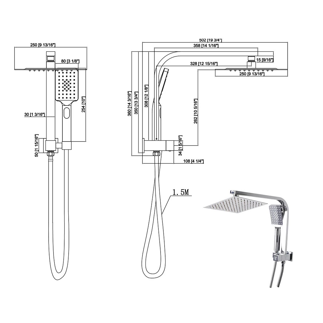 3 Traderight WELS 10'' Rain Shower Head Set Taps Mixer Handheld, 3 of 8