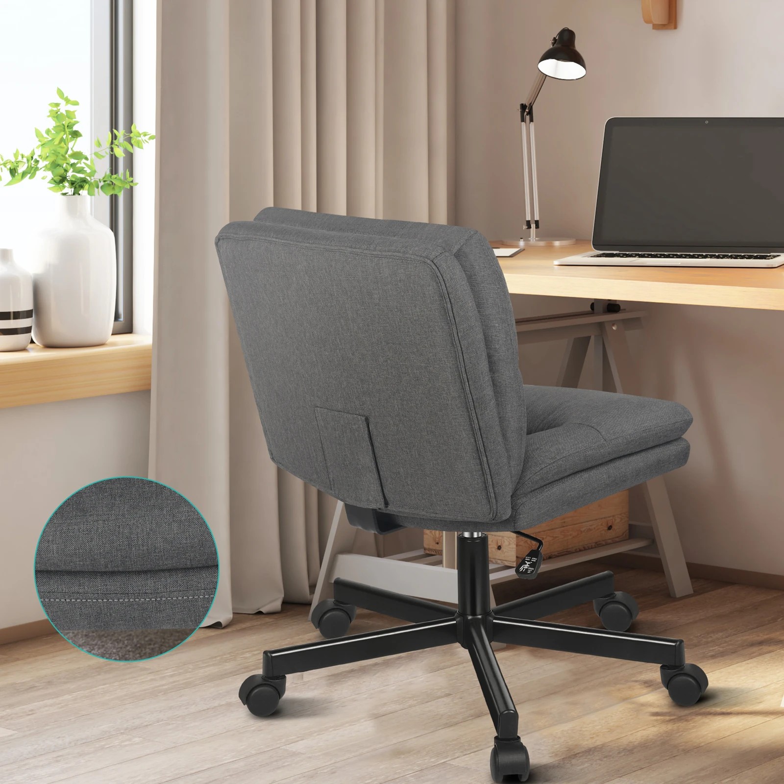 5 Alfordson Desk Chair Office Computer Armless Wide Seat Mid Back Fabric - Grey, 5 of 7