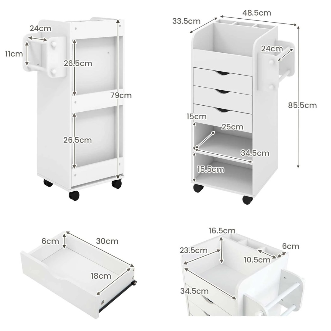 2 Costway 6-Tier Mobile File Cabinet Storage File Pedestal Home Office - White, 2 of 3