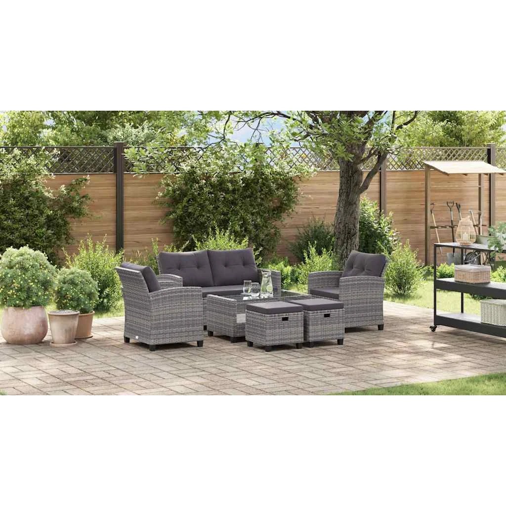 4 Vidaxl 6 Piece Garden Sofa Set With Cushions Poly Rattan Dark - Grey, 4 of 10