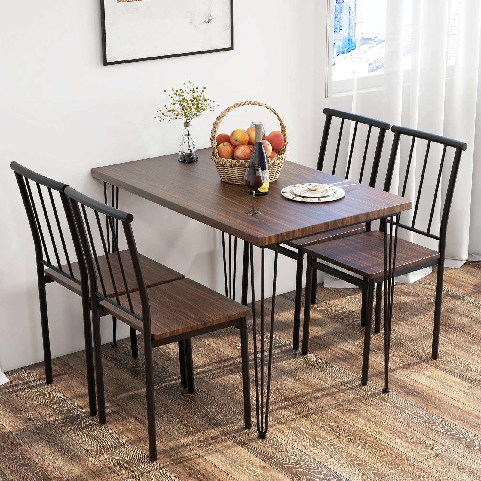 3 Costway 5PCS Dining Table Set Dining Room Table & 4 Chairs w/Metal Frame Kitchen Table Set, 3 of 4