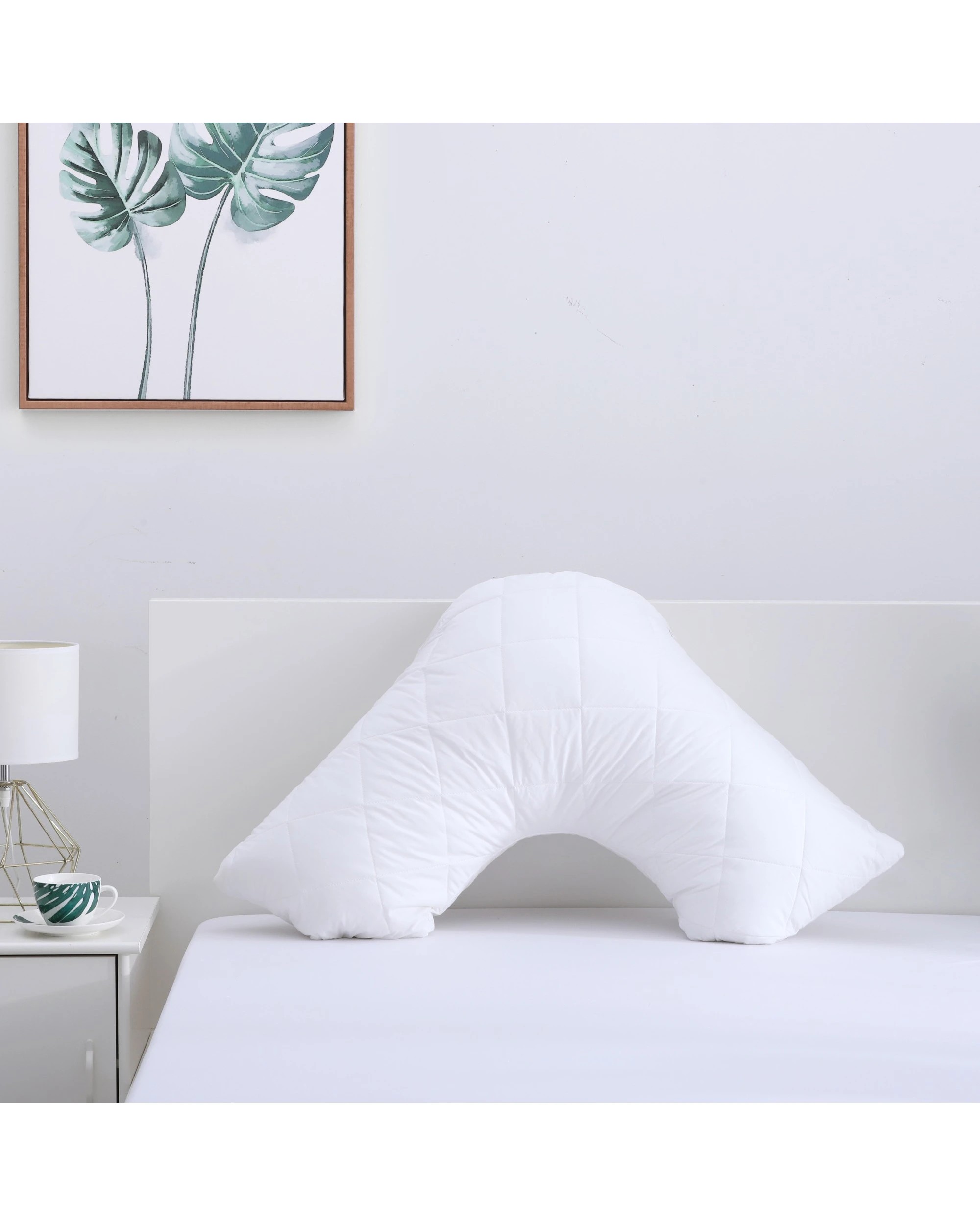 1 Dreamaker Cotton Cover Quilted Pillow Protector V Shape - White, 1 of 5