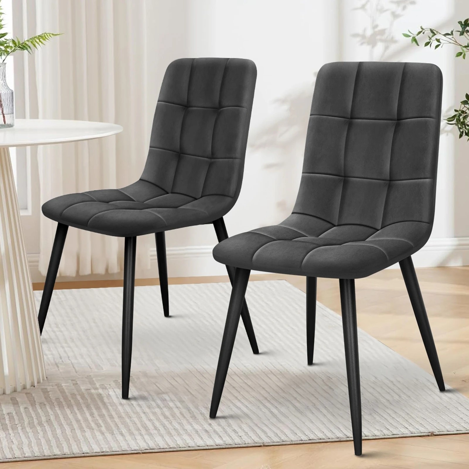 9 Alfordson 4x Dining Chair Kitchen Lounge Cafe Elegant Retro Seat Suede Dark - Grey, 9 of 10
