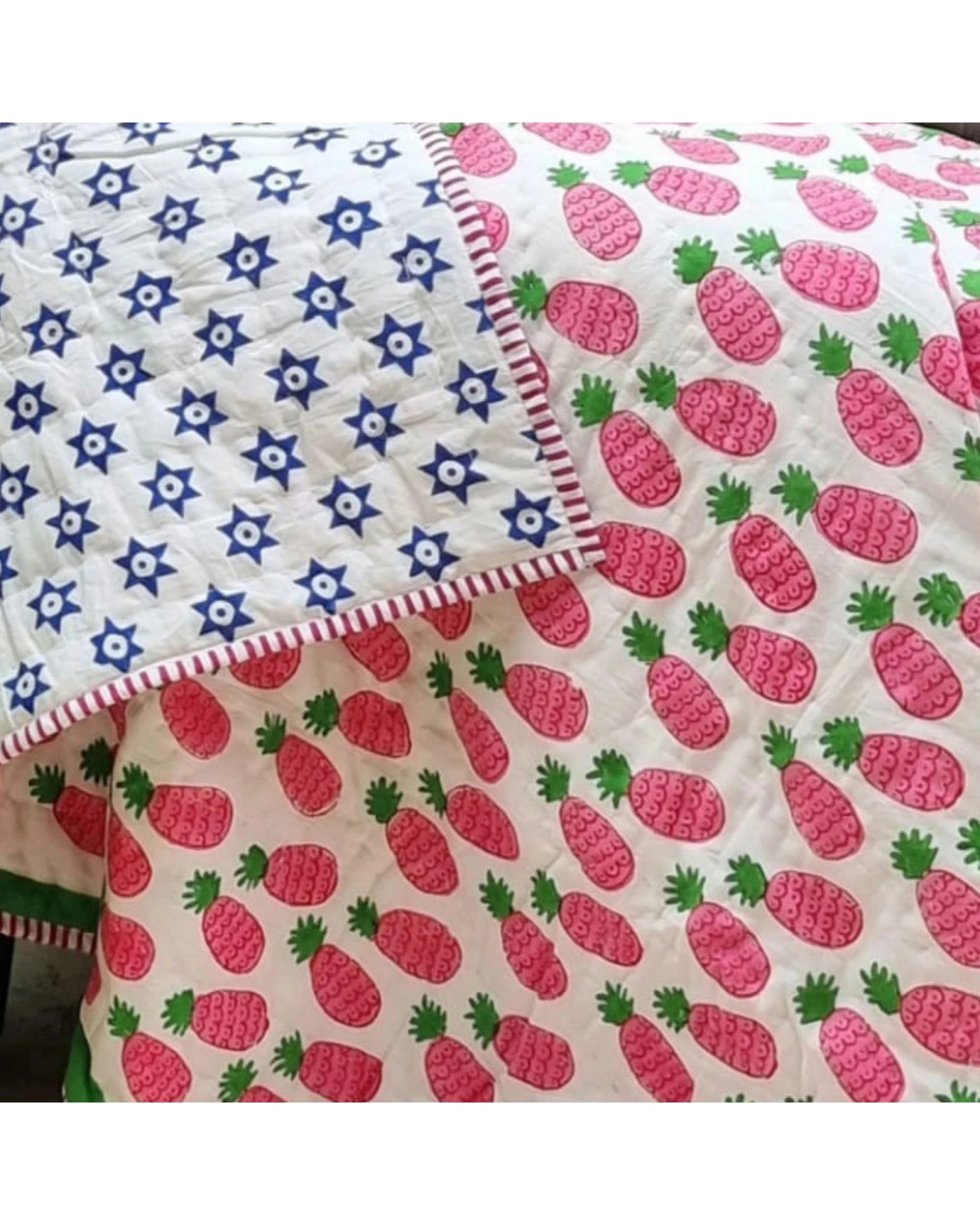 3 Kolka Gots Certified Organic Cotton Reversible Baby Quilt (100x120cm) - Pink Pineapple, 3 of 3