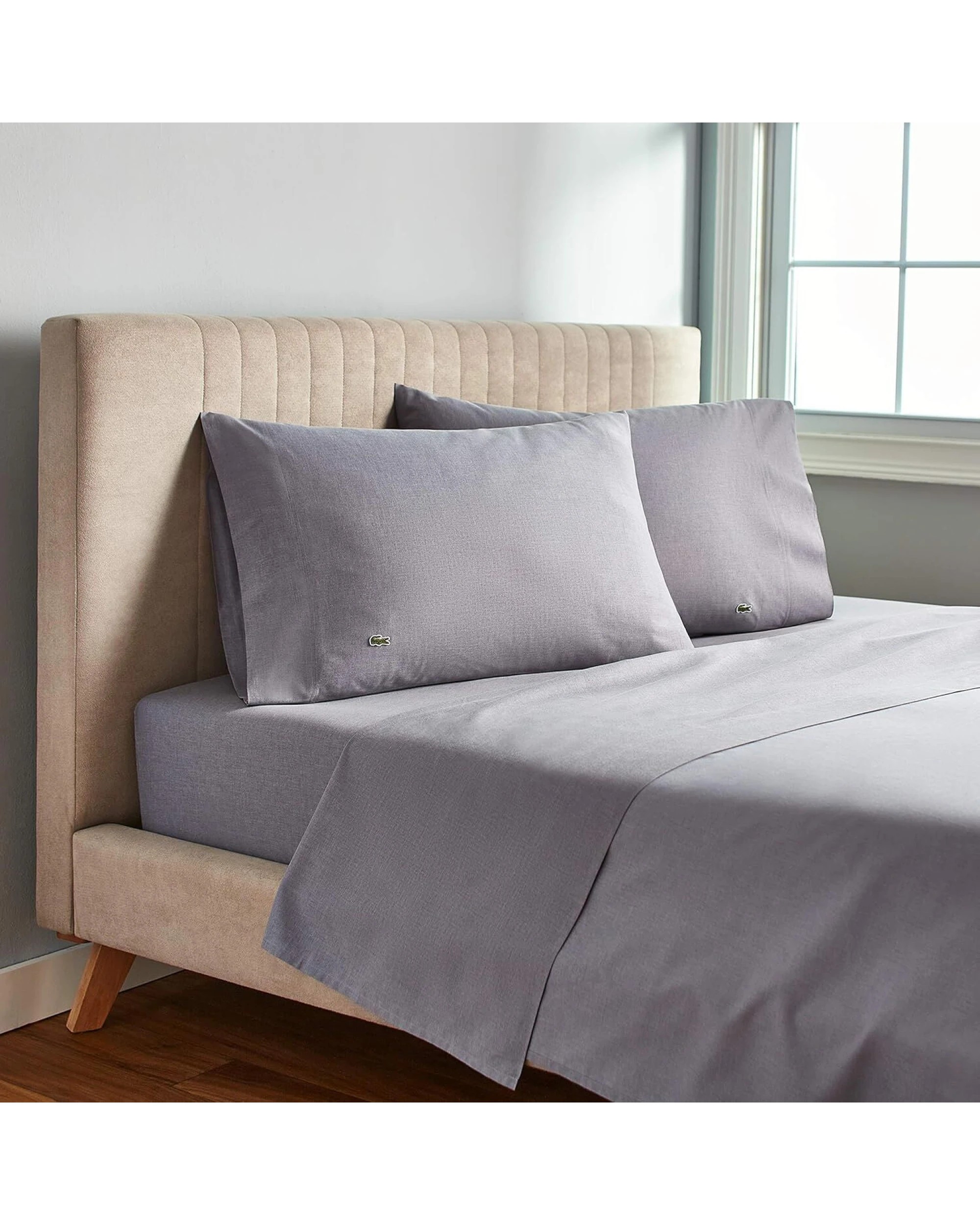 1 Lacoste 4-Piece Cotton Blend Queen Bed Sheet Set in Chambray Blue - Queen Bed, 1 of 6