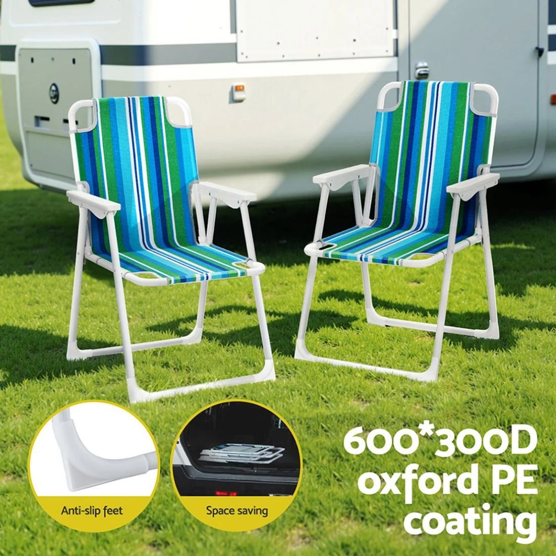 6 Gardeon Outdoor Chairs Folding Camping Chair Steel Portable Patio Furniture - Multi, 6 of 6