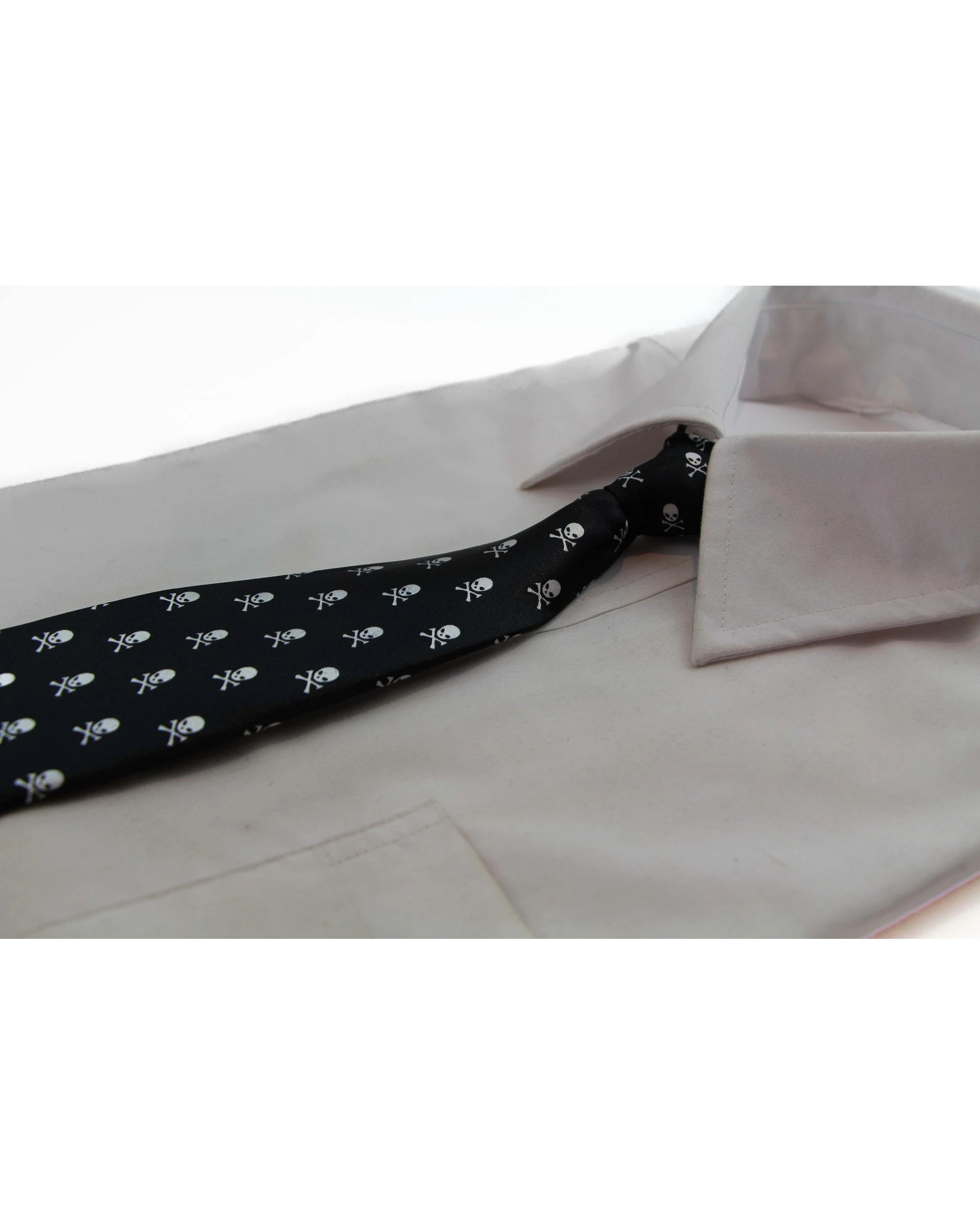 1 Zasel Kids Boys Black & White Patterned Elastic Neck Tie - Pirate Symbol, 1 of 2