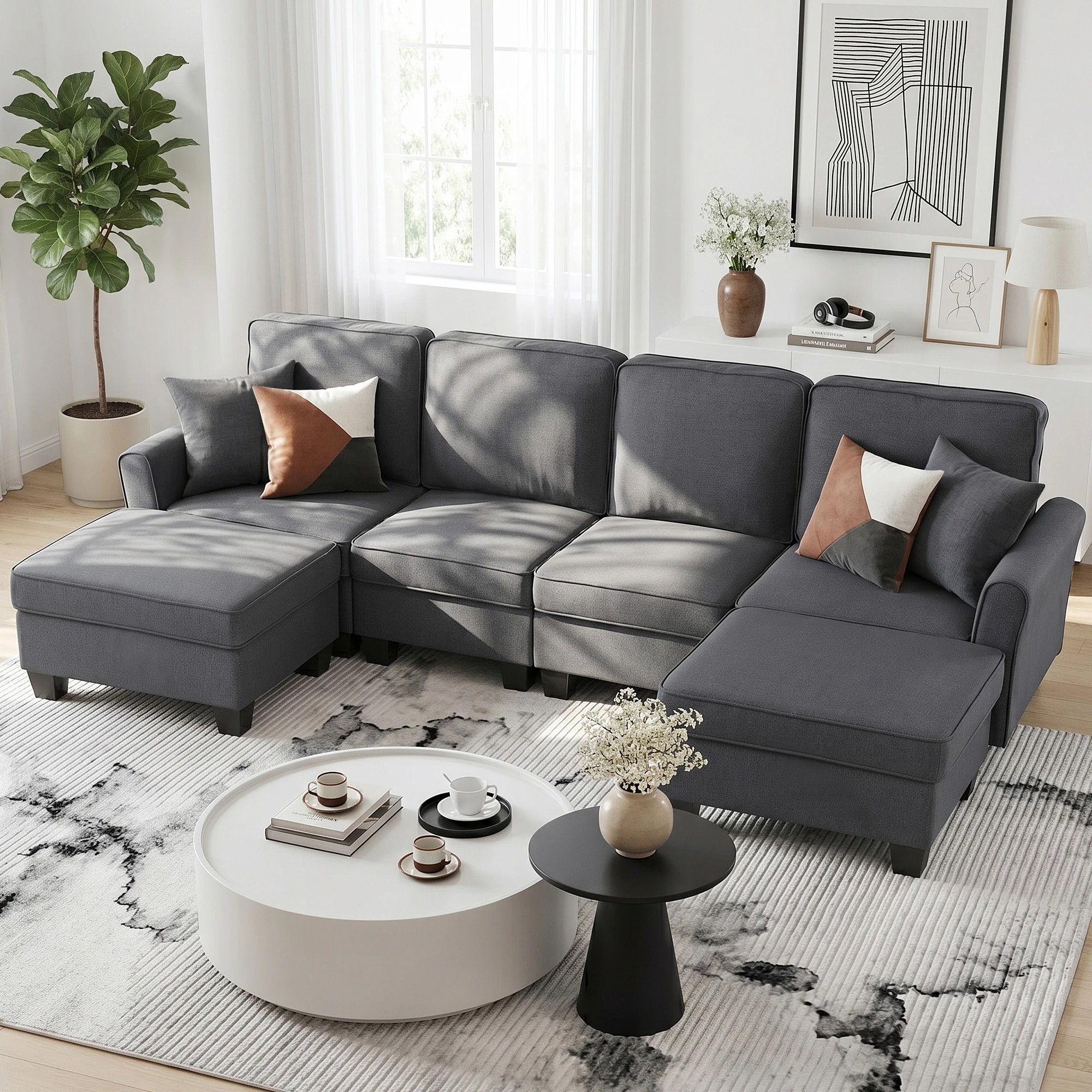 8 Artiss Modular Sectional U Shaped Storage Sofa Couches for Living Room - Grey, 8 of 8