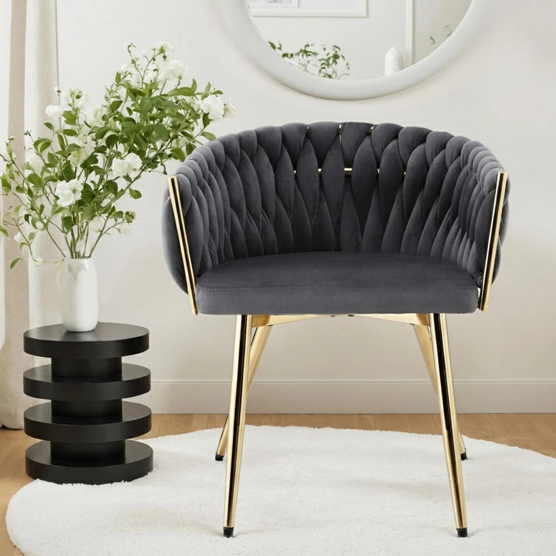 5 1 Set of 4 Artiss Dining Chairs Velvet Armchair - Grey, 5 of 6