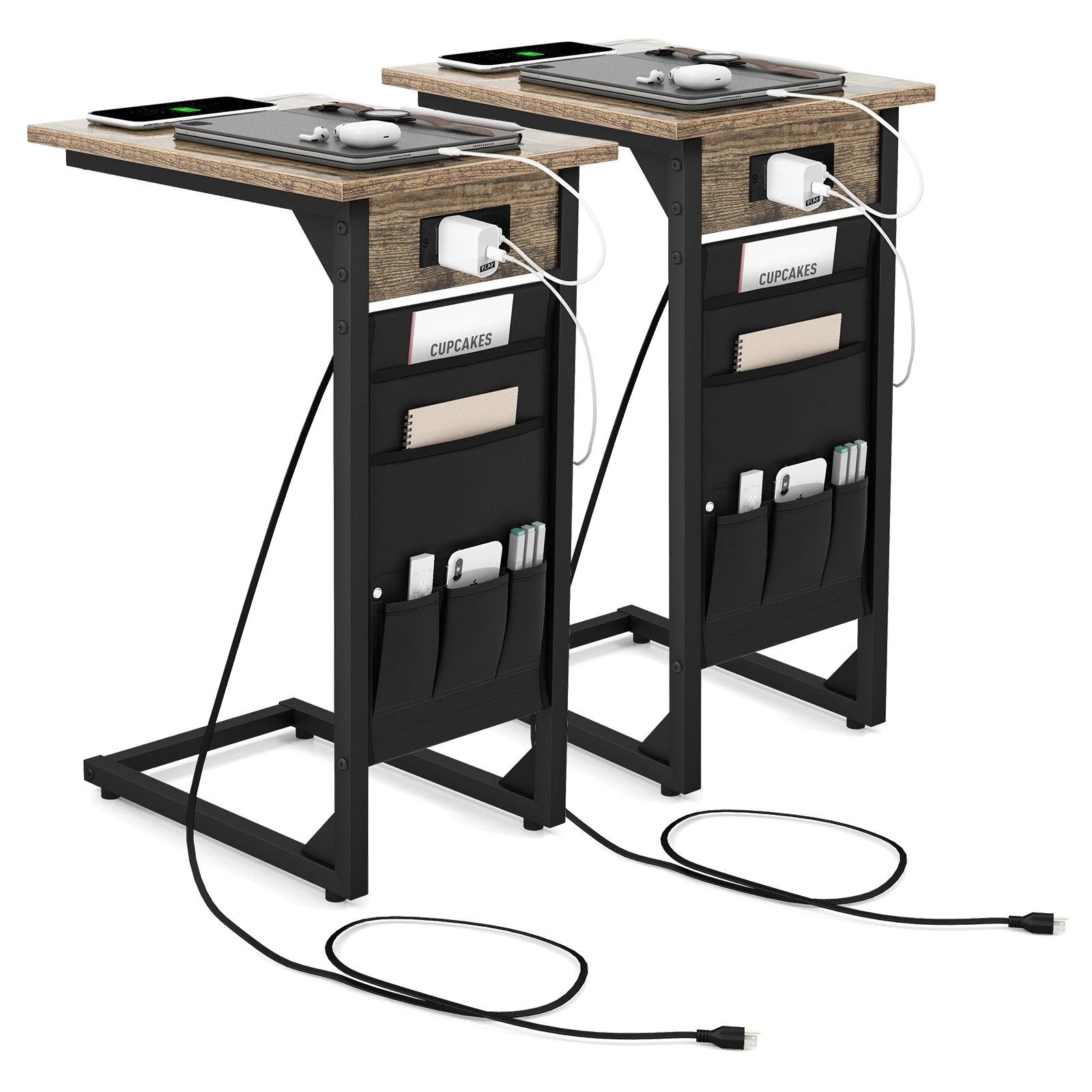 10 Costway 2 x C-Shaped Side End Table w/2 USB Ports & 1 Outlets, 10 of 10