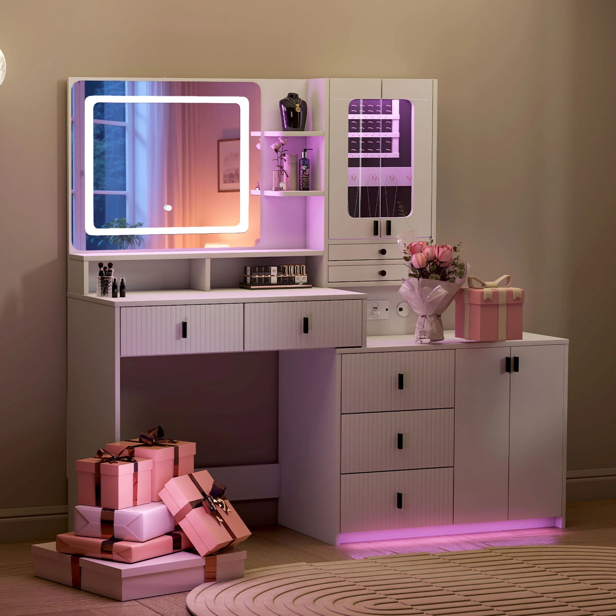 8 Levede Dressing Table Vanity Desk With Mirror And Lights - White - White, 8 of 10
