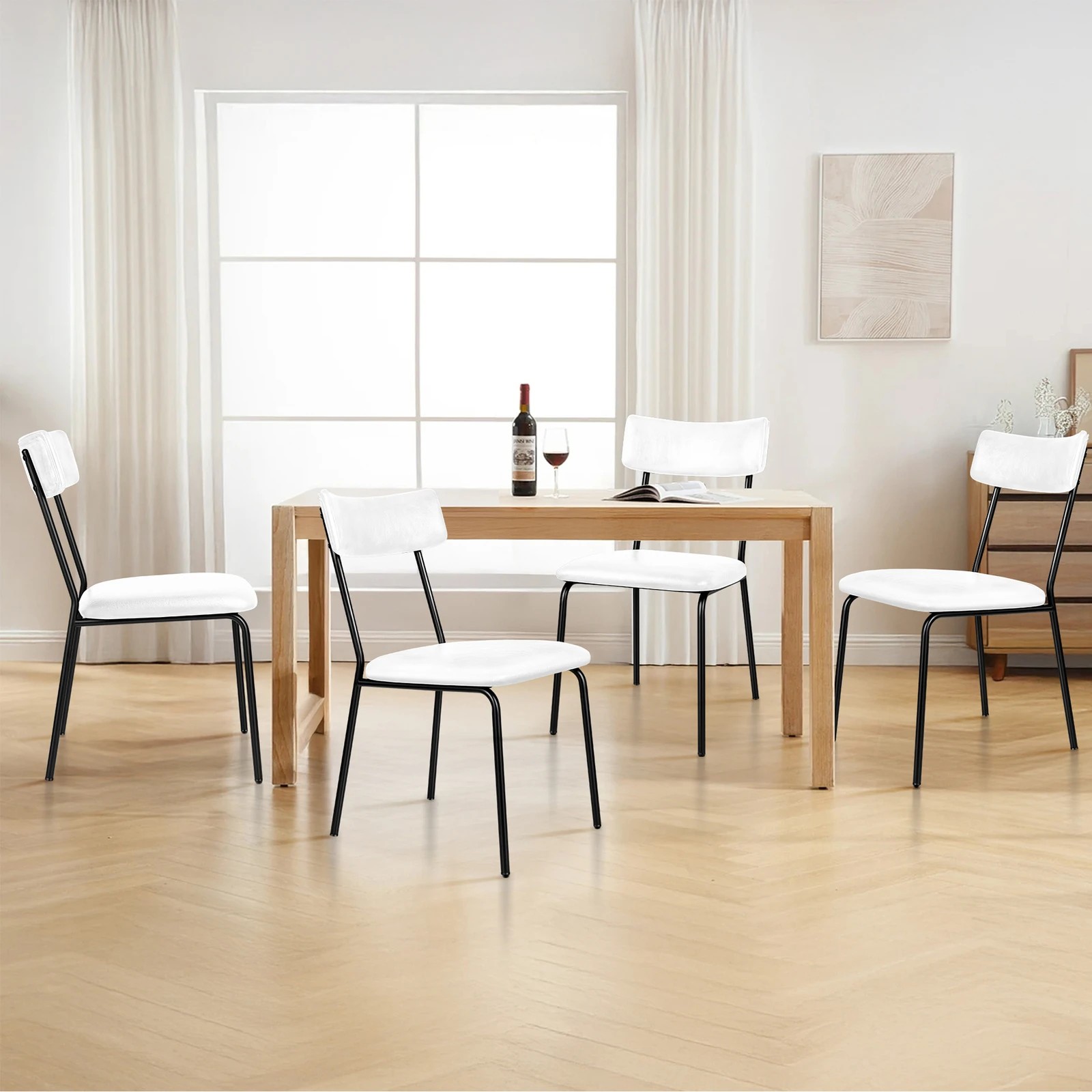 7 Alfordson 4x Dining Chairs Accent Kitchen Lounge Curved Back PU Leather - White, 7 of 9