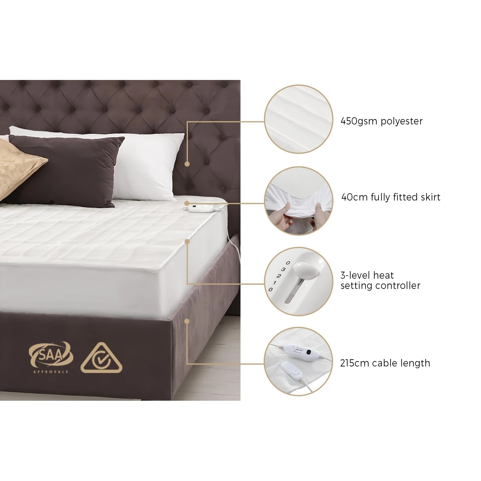 4 Bedra Bedding Electric Blanket Fully Fitted Polyester Winter Heated Underlay Queen - Queen Bed - White, 4 of 10