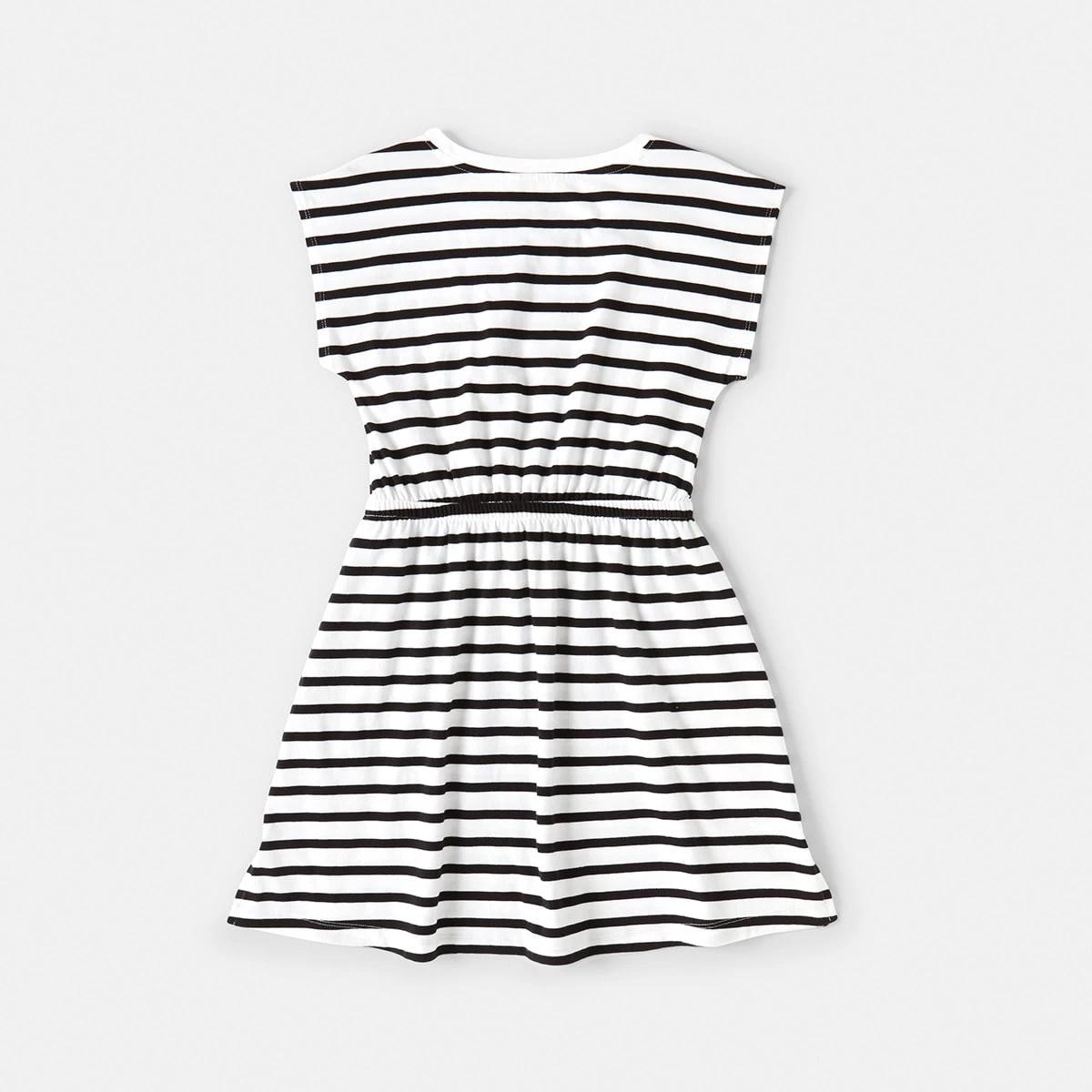10 Gathered Waist Knit Dress Blk Stripe, 10 of 10