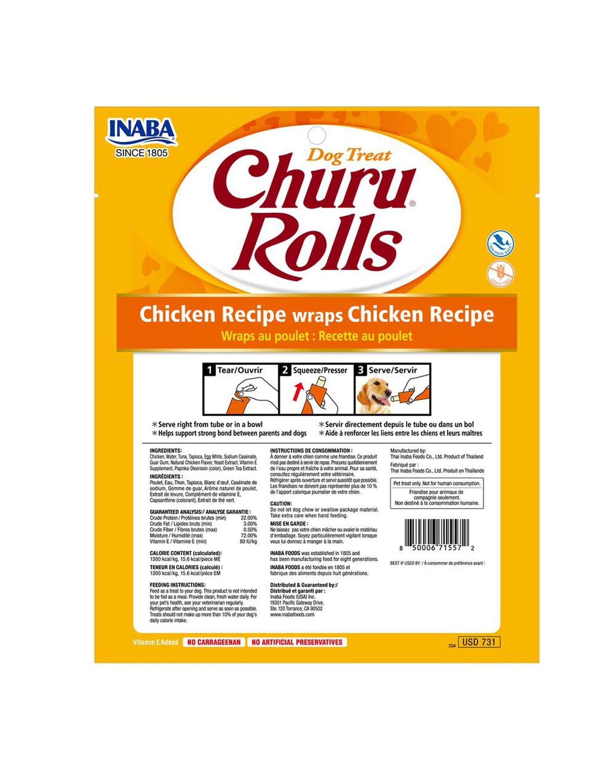 2 Inaba Churu Rolls Dog Treat Chicken Recipe 6 x 96g, 2 of 2
