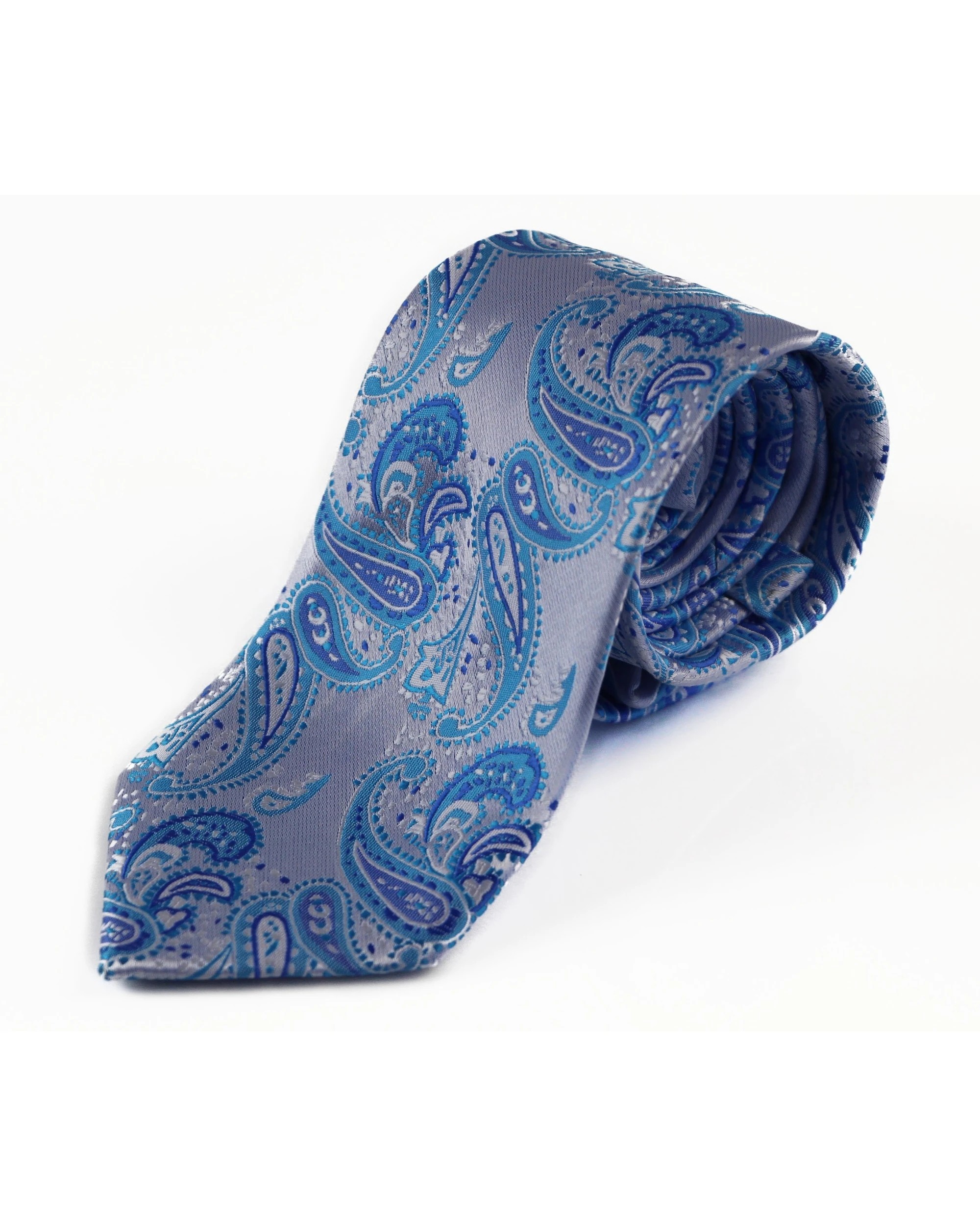 2 Zasel Mens Silver & Light Blue Paisley Patterned 8cm Neck Tie - Multi, 2 of 3