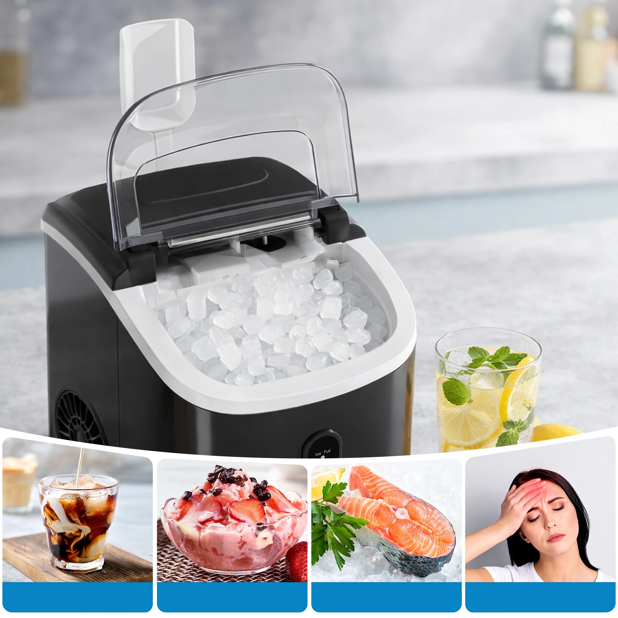 6 Devanti  Nugget Ice Maker Machine Ice Cube Tray Counter Party - Black, 6 of 10