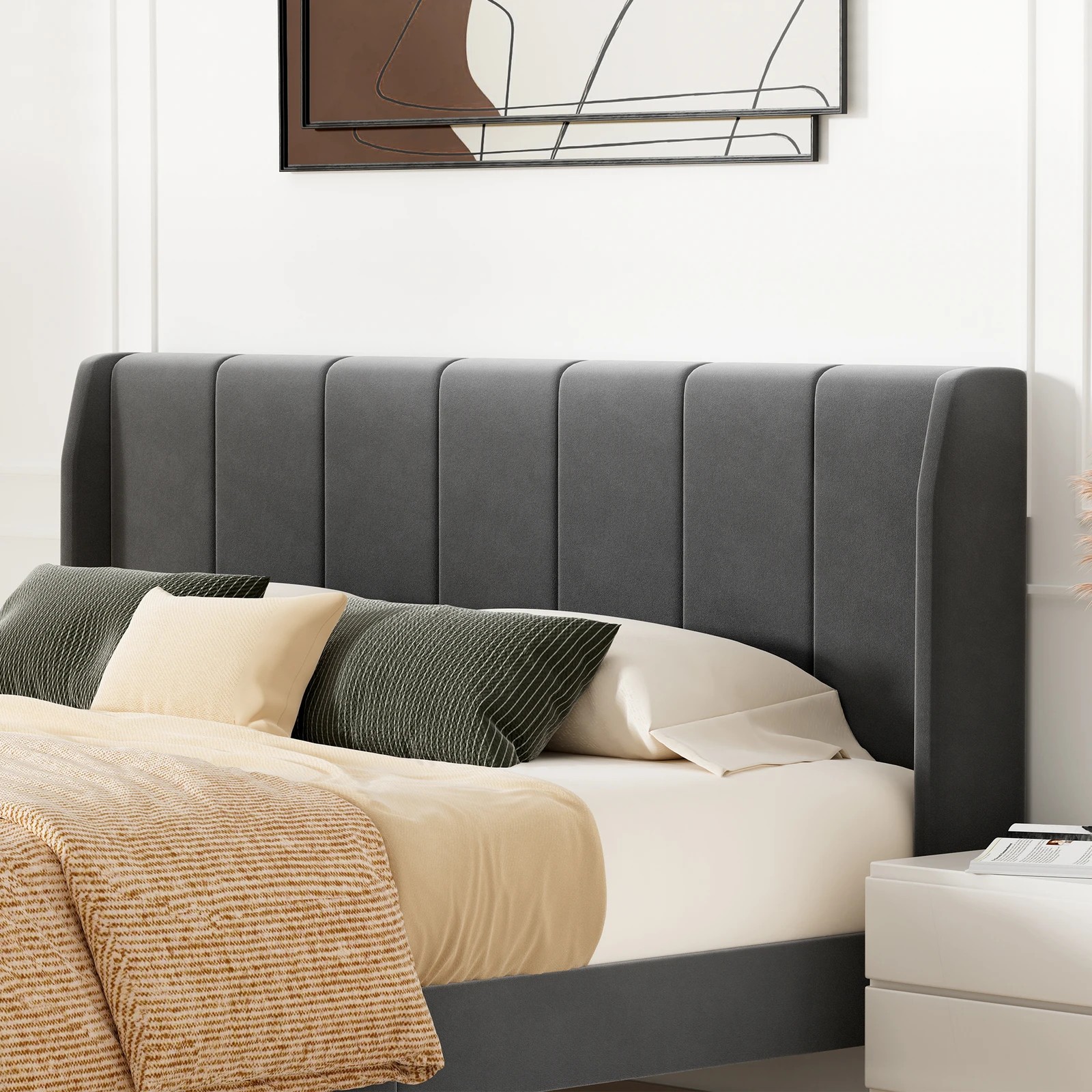 4 Alfordson Bed Frame Double Size Tufted Headboard Base Velvet Hundolf - Grey, 4 of 10