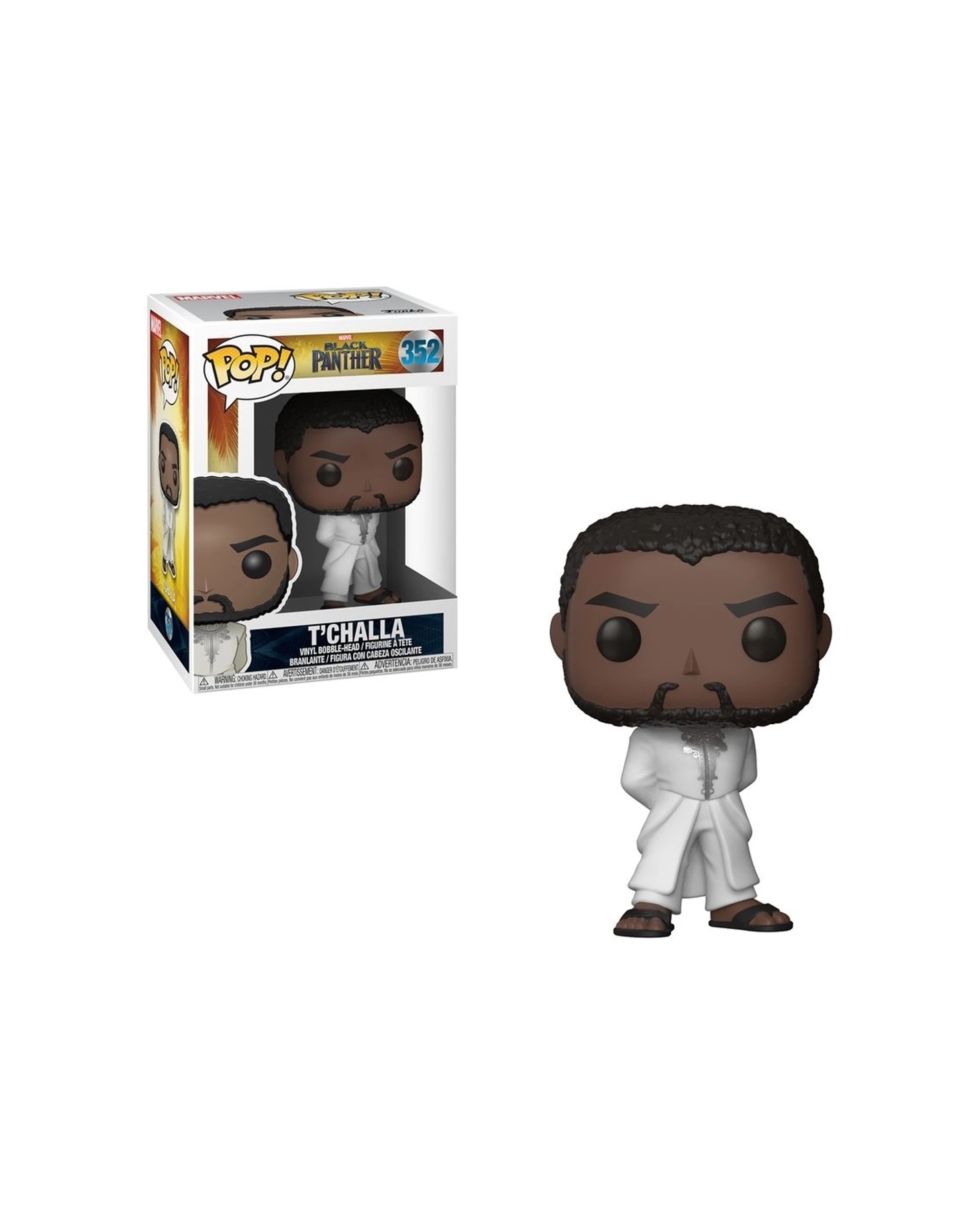2 Pop Black Panther - T Challa White Robe Vinyl Figure 10cm Marvel Bobblehead - White, 2 of 3