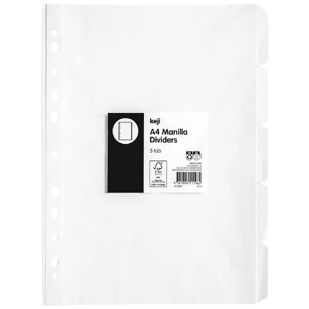 1 Keji A4 5 Tab Manilla Dividers White, 1 of 1