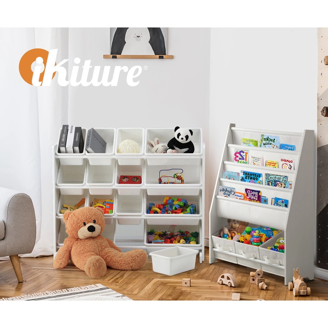 6 Oikiture Kids Toy Box Organiser 16 Bins Display Shelf Removable Drawer - White, 6 of 9