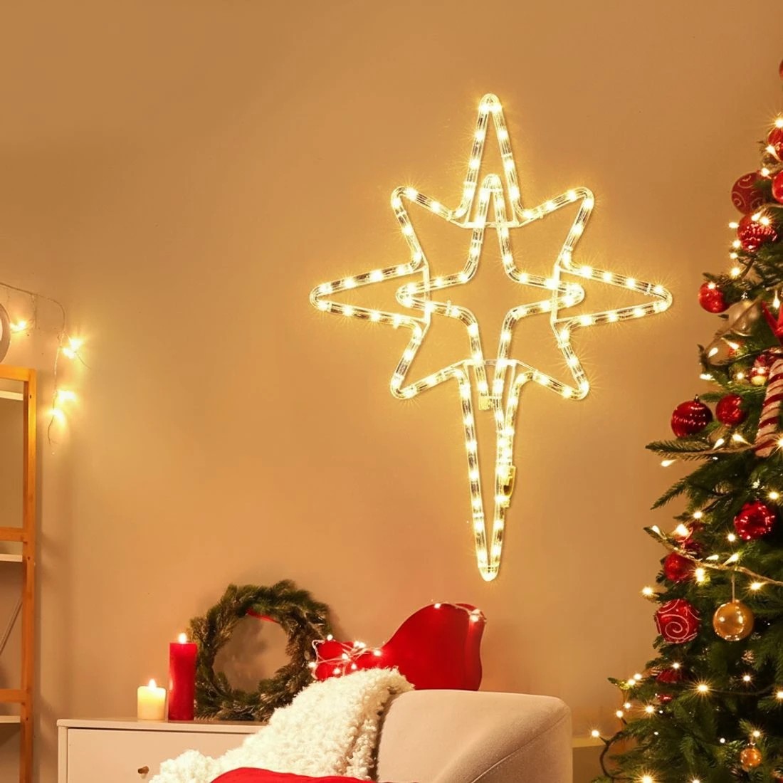 4 Jingle Jollys Christmas Lights 57cm Bethlehem Star 90 LED Xmas Decorations Motif - Gold, 4 of 5