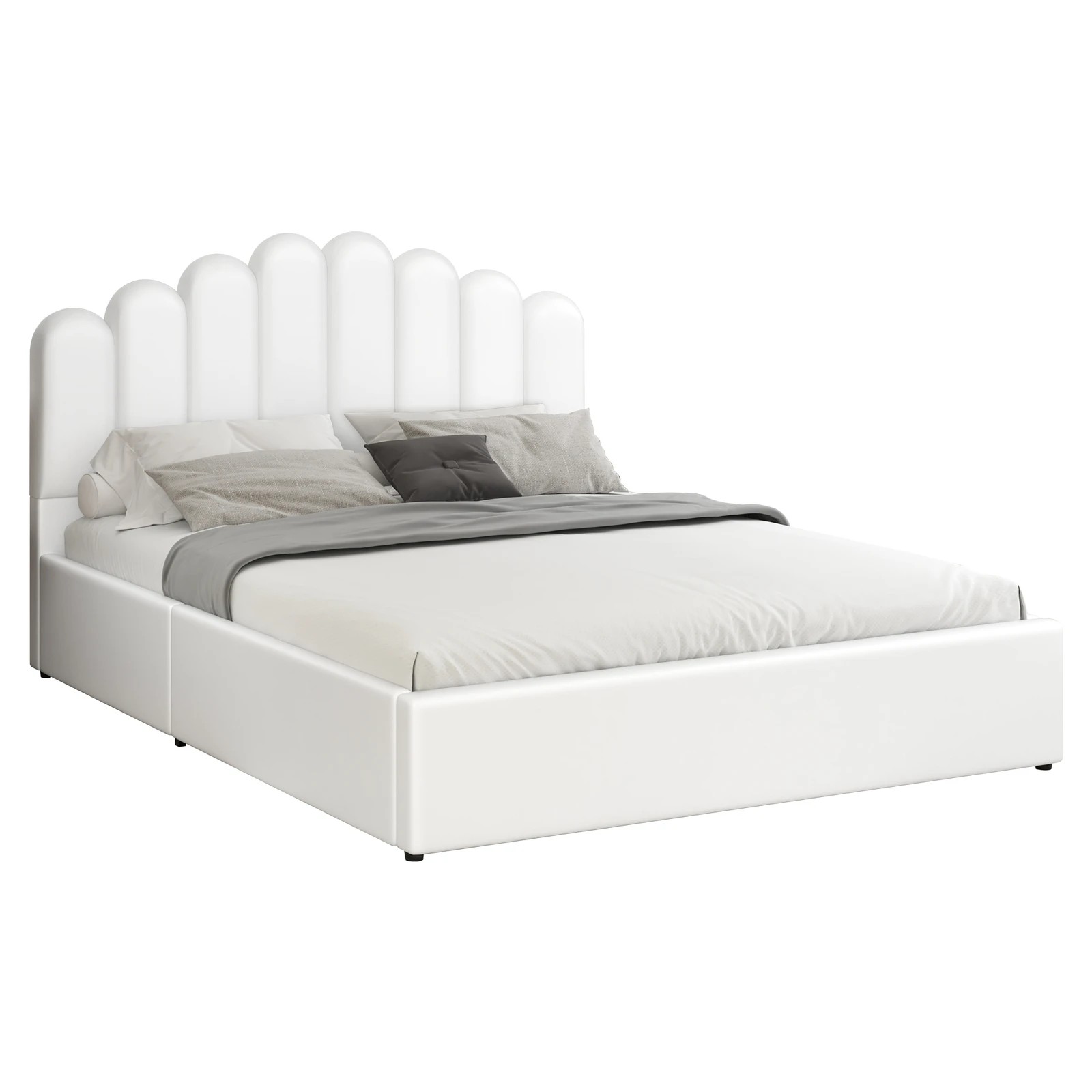 1 Alfordson Bed Frame Queen Size Gas Lift Storage Base Wooden Milton - White, 1 of 10