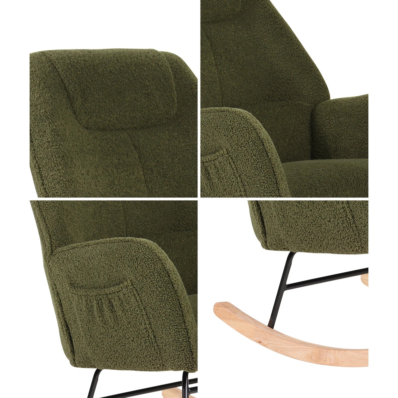 5 Oikiture Rocking Chair Nursing Armchair Sherpa Accent Chairs Upholstered - Green, 5 of 10