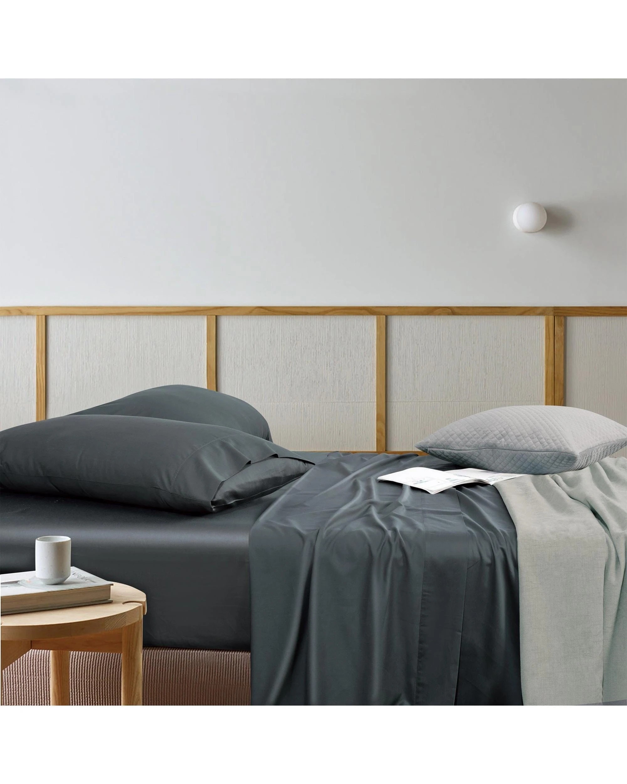 3 Bianca Bedding Rosebank Extra Long Extra Wide Flat 500 Tc Bamboo Cotton Sheet Set - Charcoal - Split King, 3 of 10