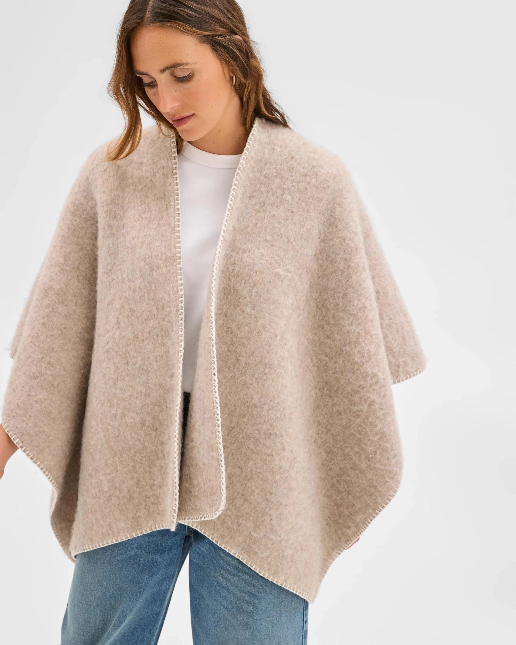 3 Target Accessories Brushed Blanket Stitch Poncho NEUTRAL MARLE, 3 of 5