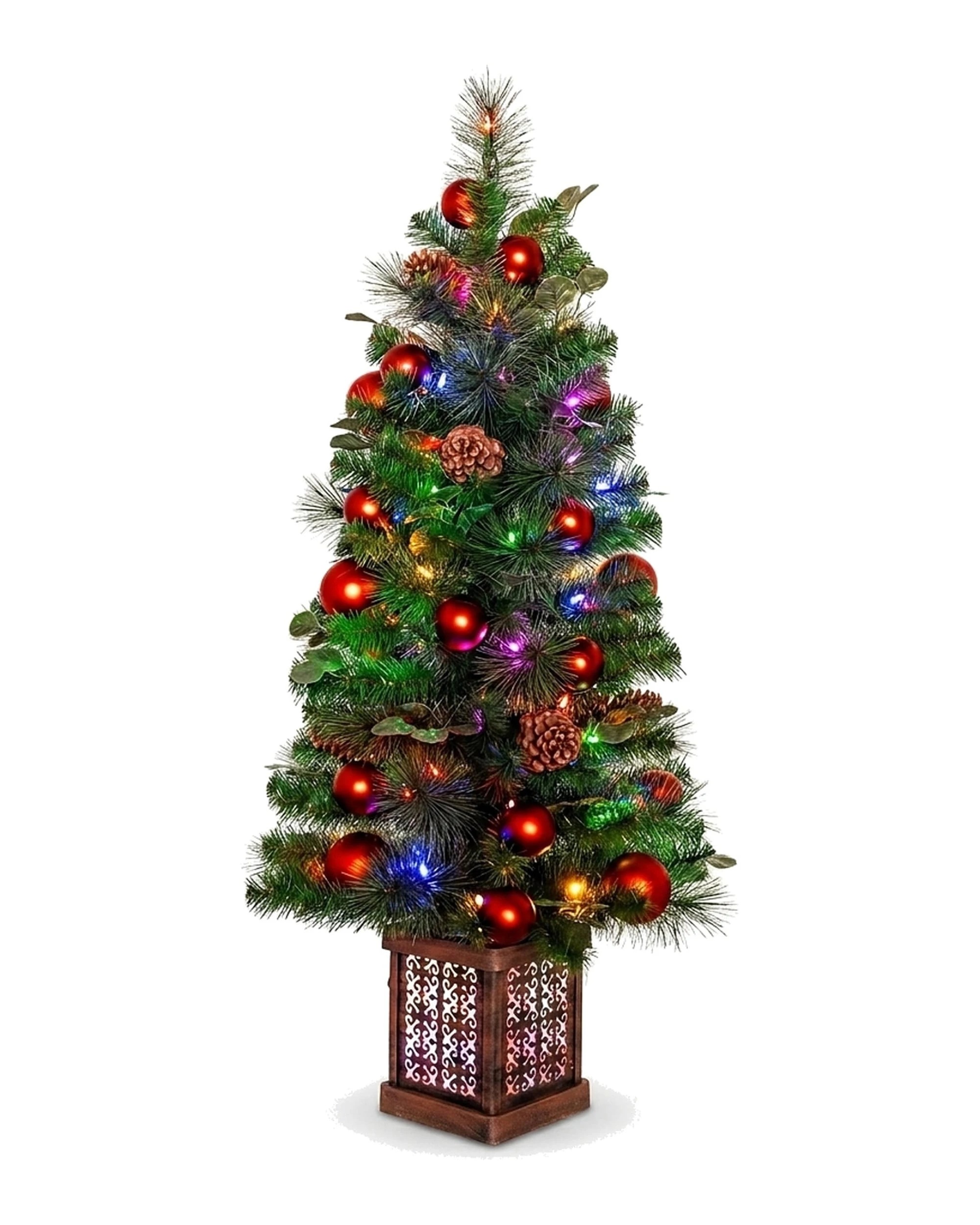 1 Christabelle 1.2m 4ft Sable Fir Potted Christmas Tree Pre Lit Multi Function LED Artificial Indoor Xmas Decor Home, 1 of 10