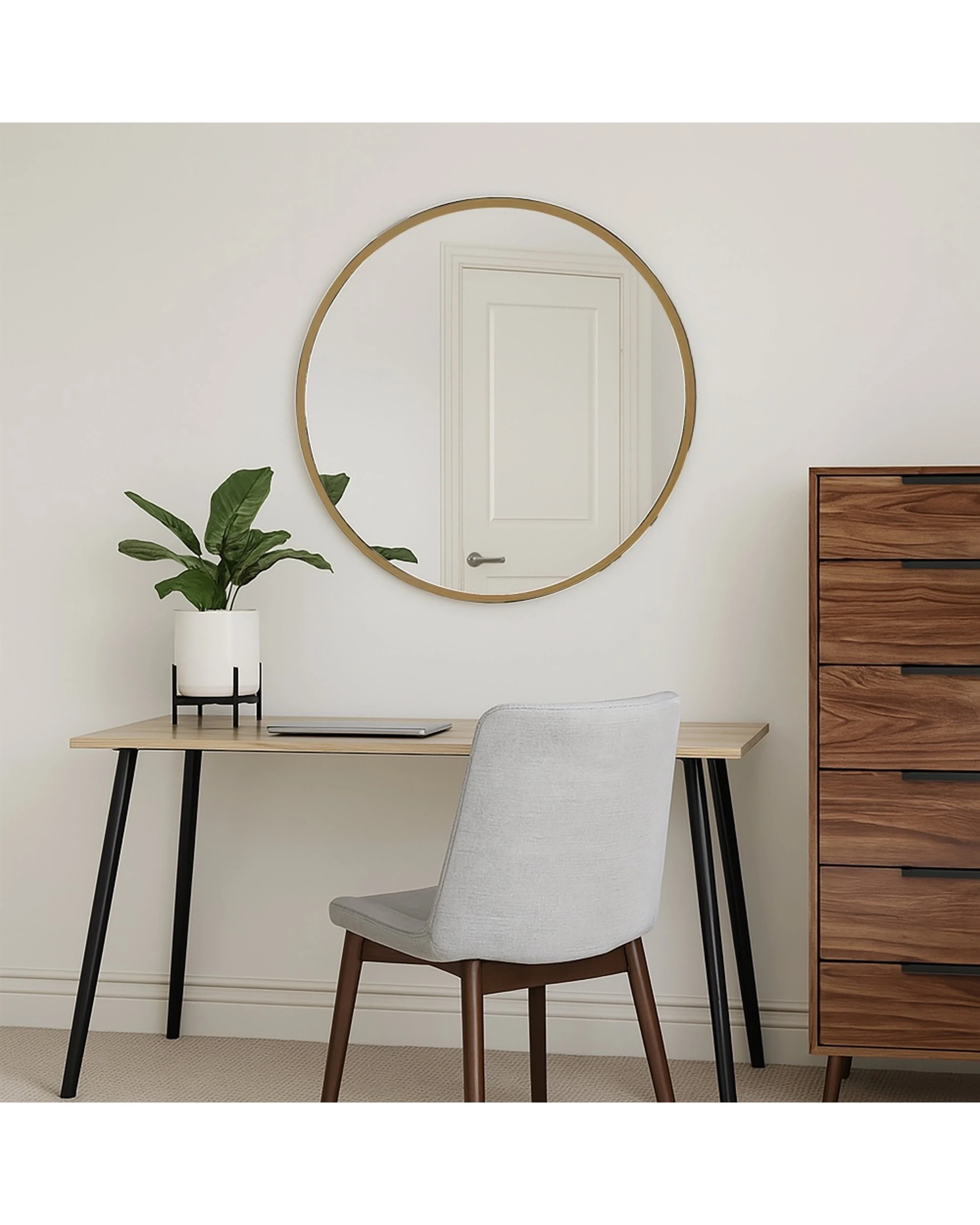 3 Urban Style Reflections Round Mirror Contemporary Home Decor 80cm - Gold, 3 of 9