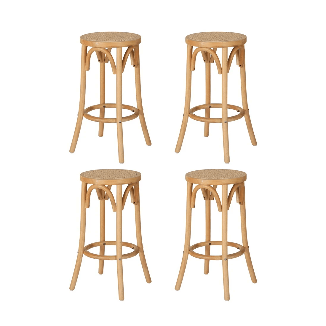 1 Artiss 4x Bar Stoosl Rattan Seat Wooden - Brown, 1 of 6