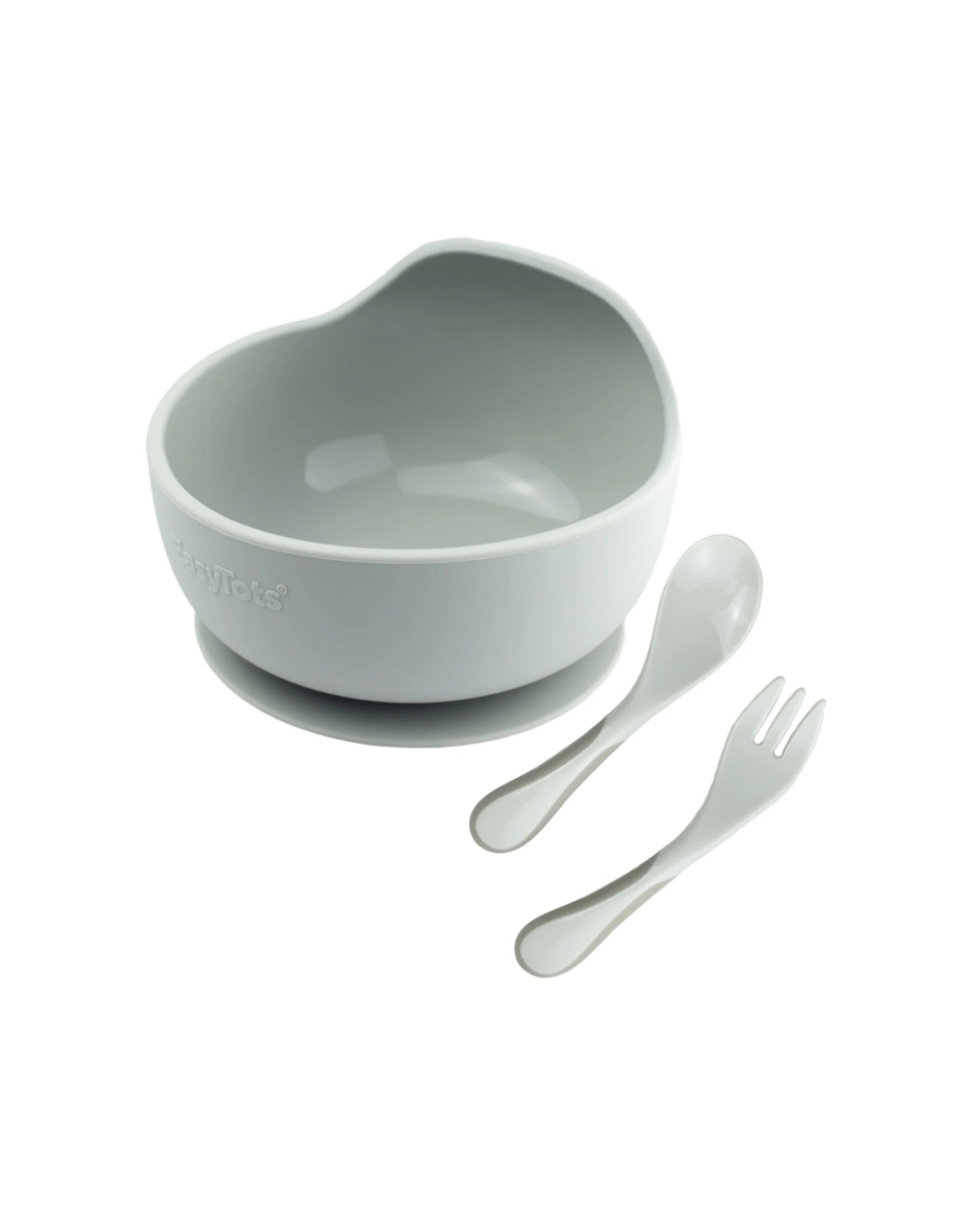 1 EasyTots Suction Ergonomic Baby Silicone Feeding Bowl & Utensil Set - Grey, 1 of 1