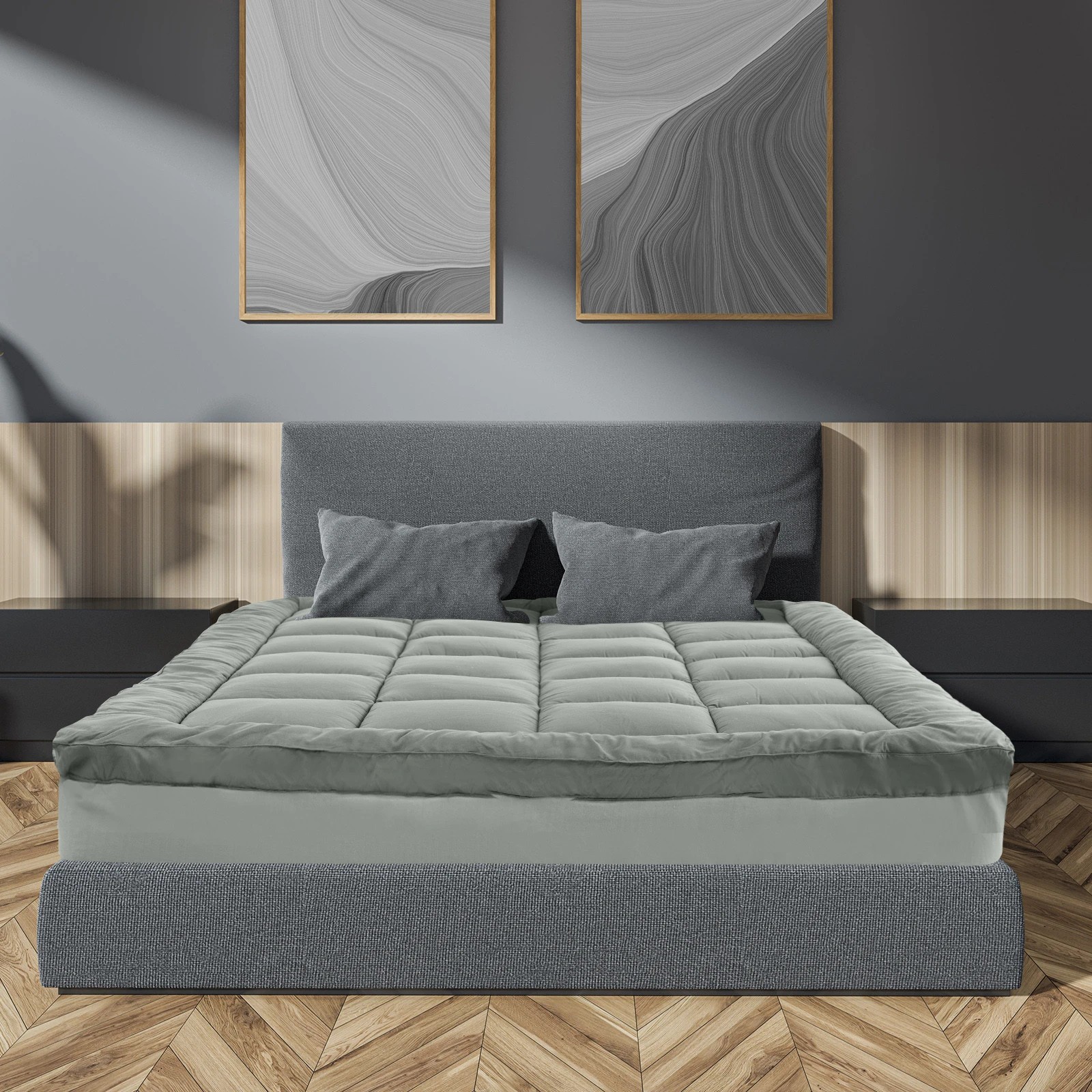 8 Royal Comfort Bamboo Blend Topper 800GSM 45cm Skirt Luxury Bedding - Single Bed - Charcoal, 8 of 10