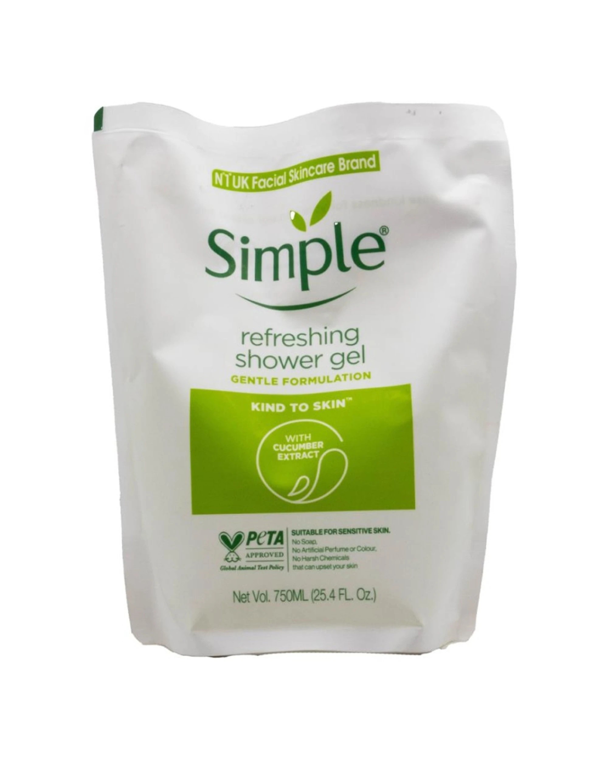 2 Simple 6PK Refreshing Shower Gel With Cucumber Extract For Sensitive Skin 750ml - White, 2 of 4