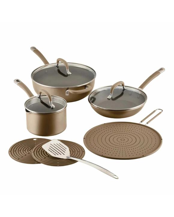 Circulon ScratchDefense A1 Nonstick Induction 10 Piece Cookware Set Champagne - Gold