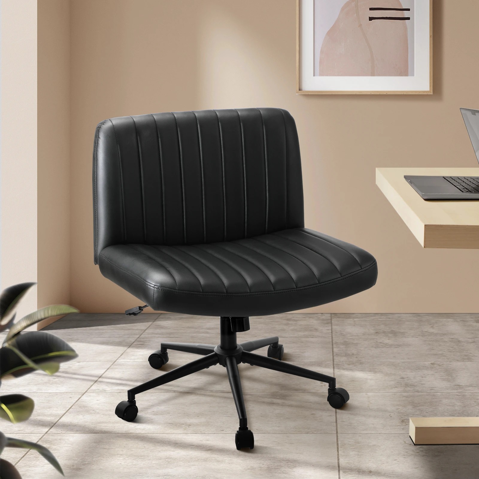 2 Oikiture Armless Office Desk Chair Faux Leather
 - Black, 2 of 9