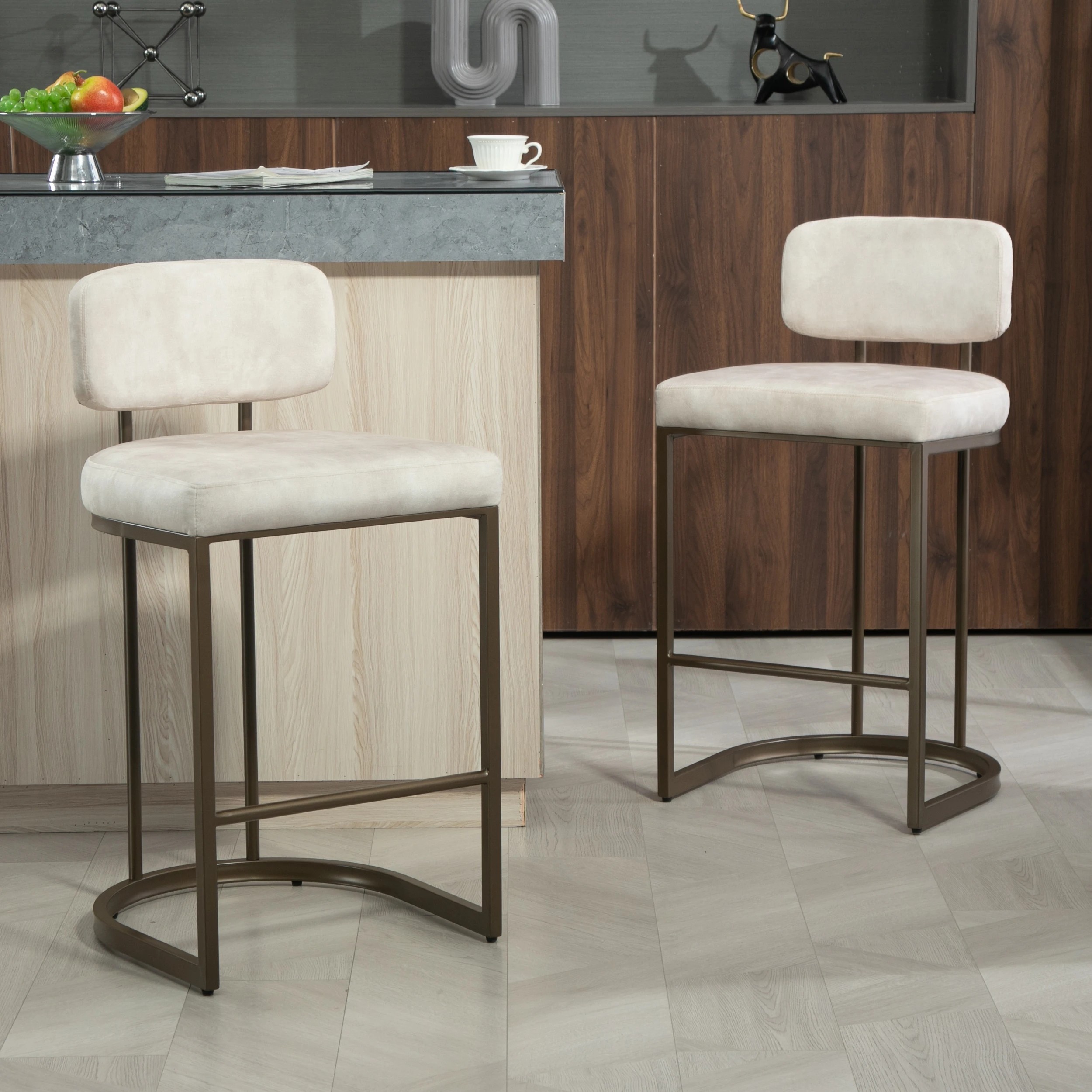 7 IHOMDEC Velvet Bar Stools Set of 2 - Beige - Beige, 7 of 10