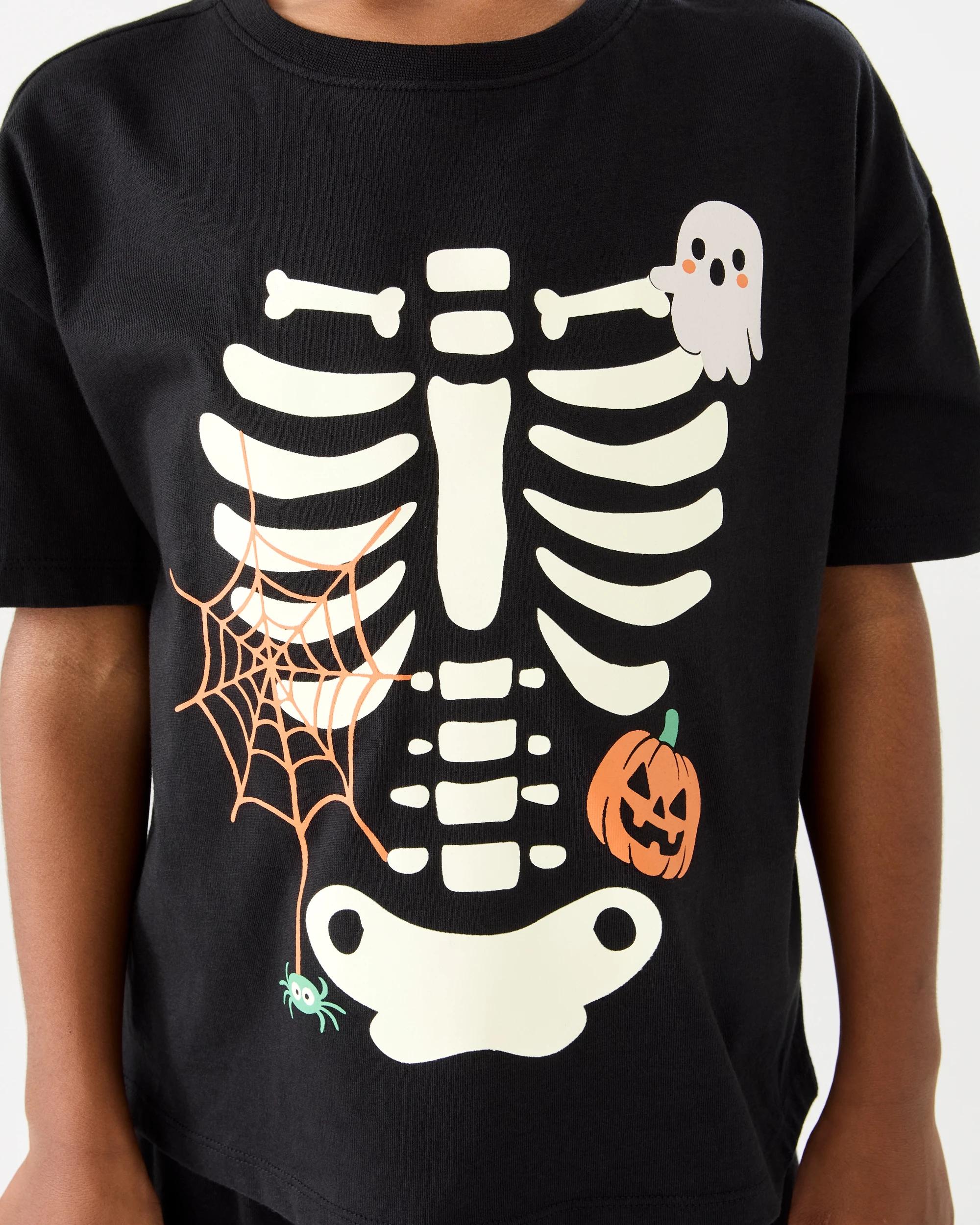4 Halloween Pyjama Set Blk Skel, 4 of 8