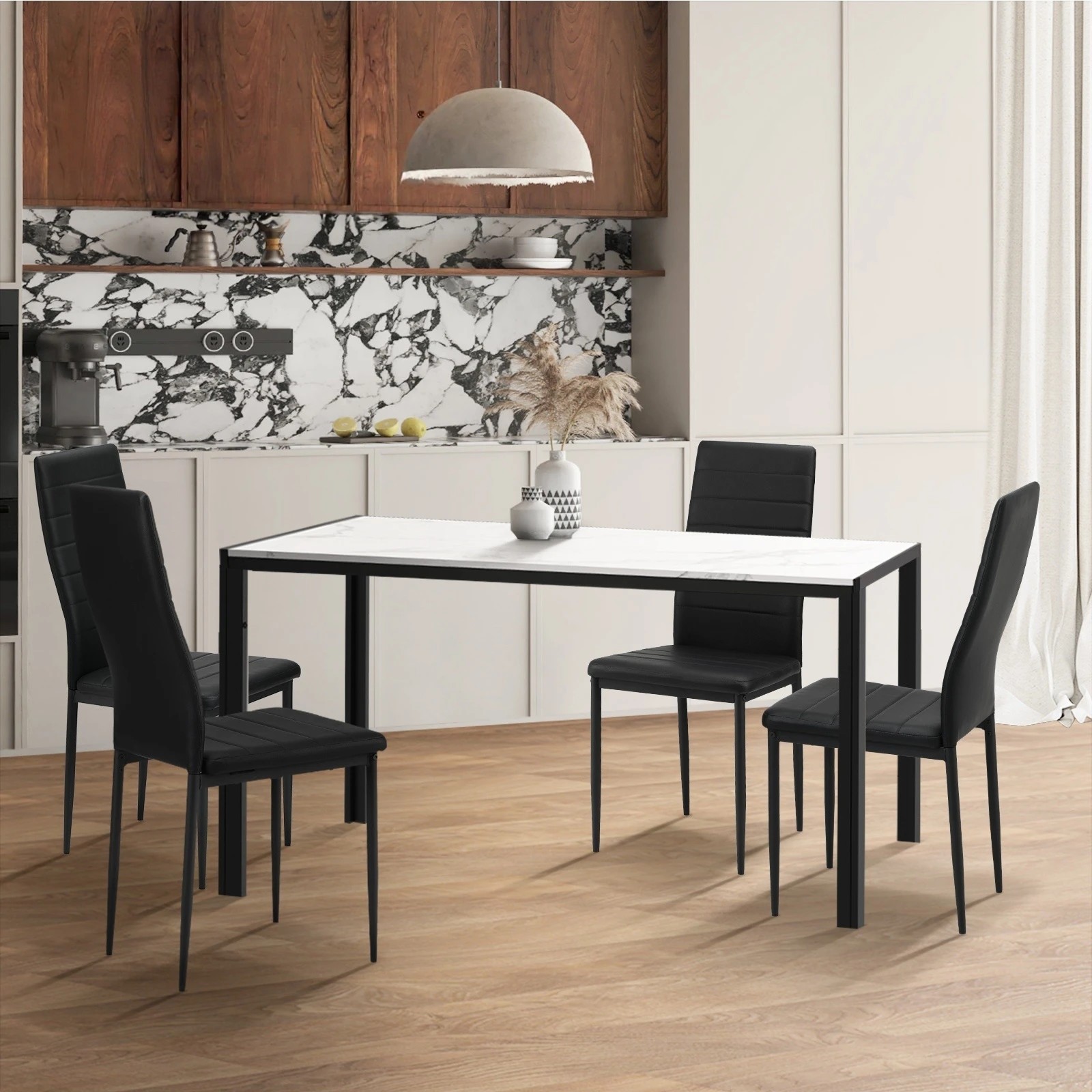 6 Oikiture 4pcs Dining Chairs High-back Kitchen Chair Padded Faux Leather
 - Black, 6 of 10